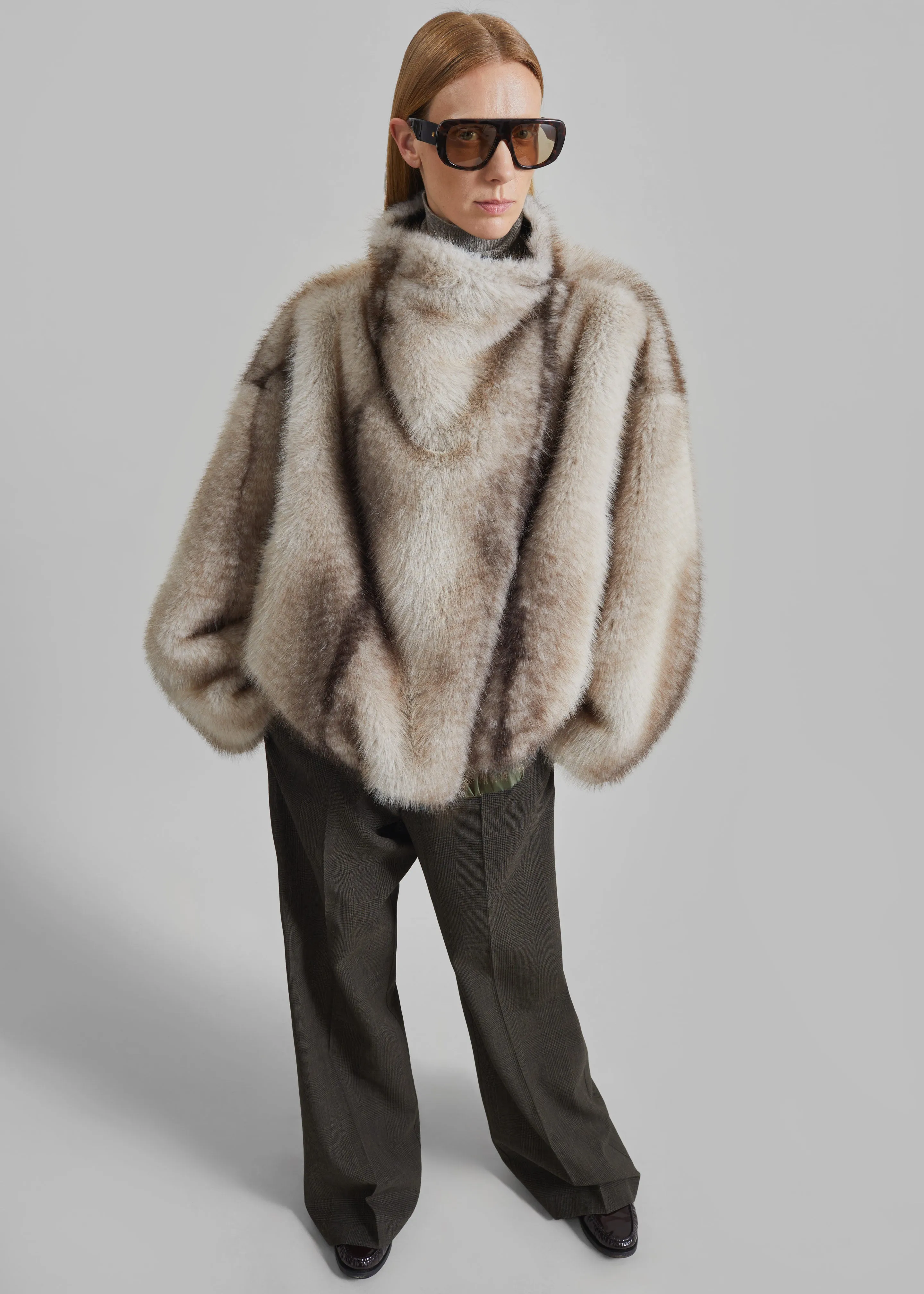 Vera Faux Fur Reversible Short Coat - Beige/Green sold by Frankie Shop product image thumbnail 3