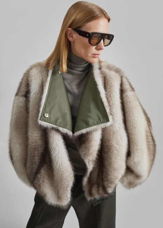 Vera Faux Fur Reversible Short Coat - Beige/Green made by Frankie Shop