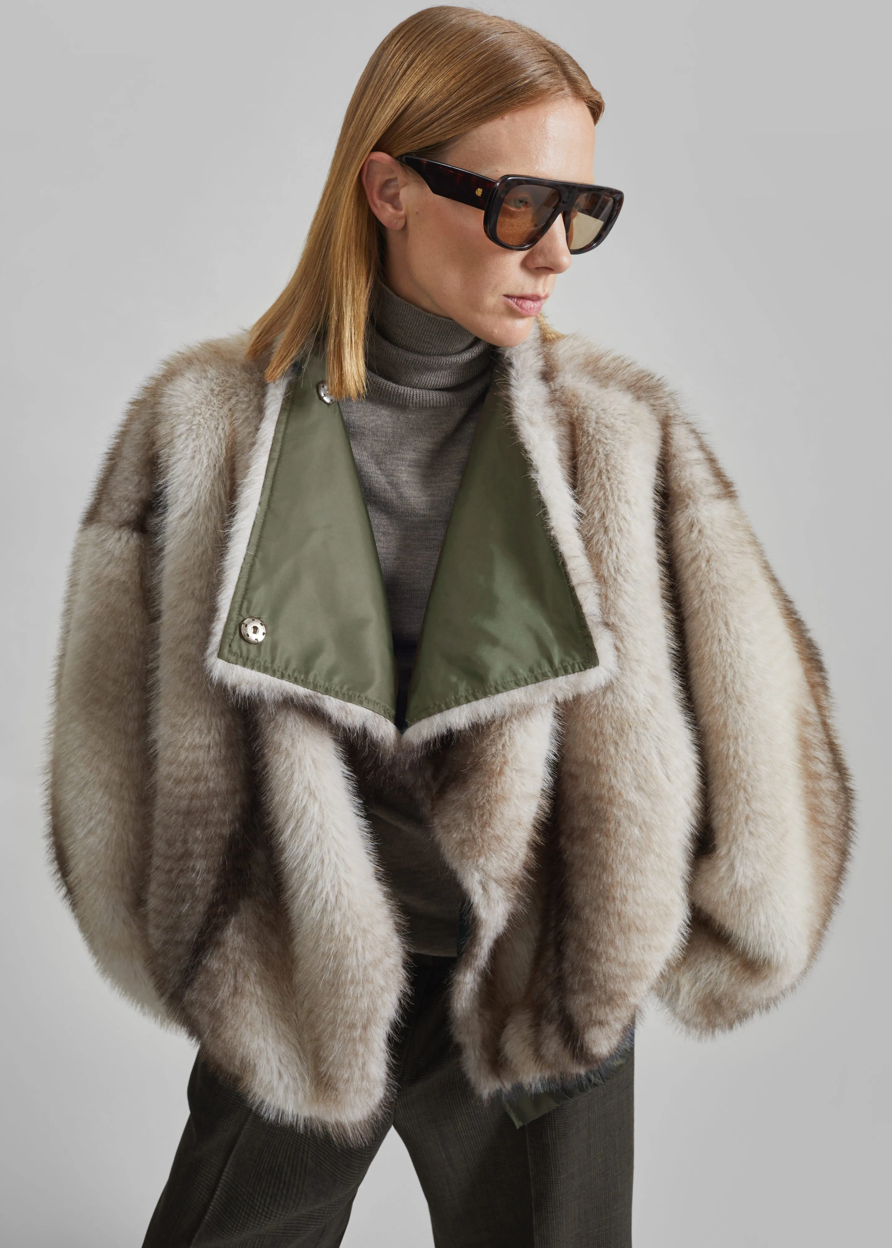 Vera Faux Fur Reversible Short Coat - Beige/Green sold by Frankie Shop