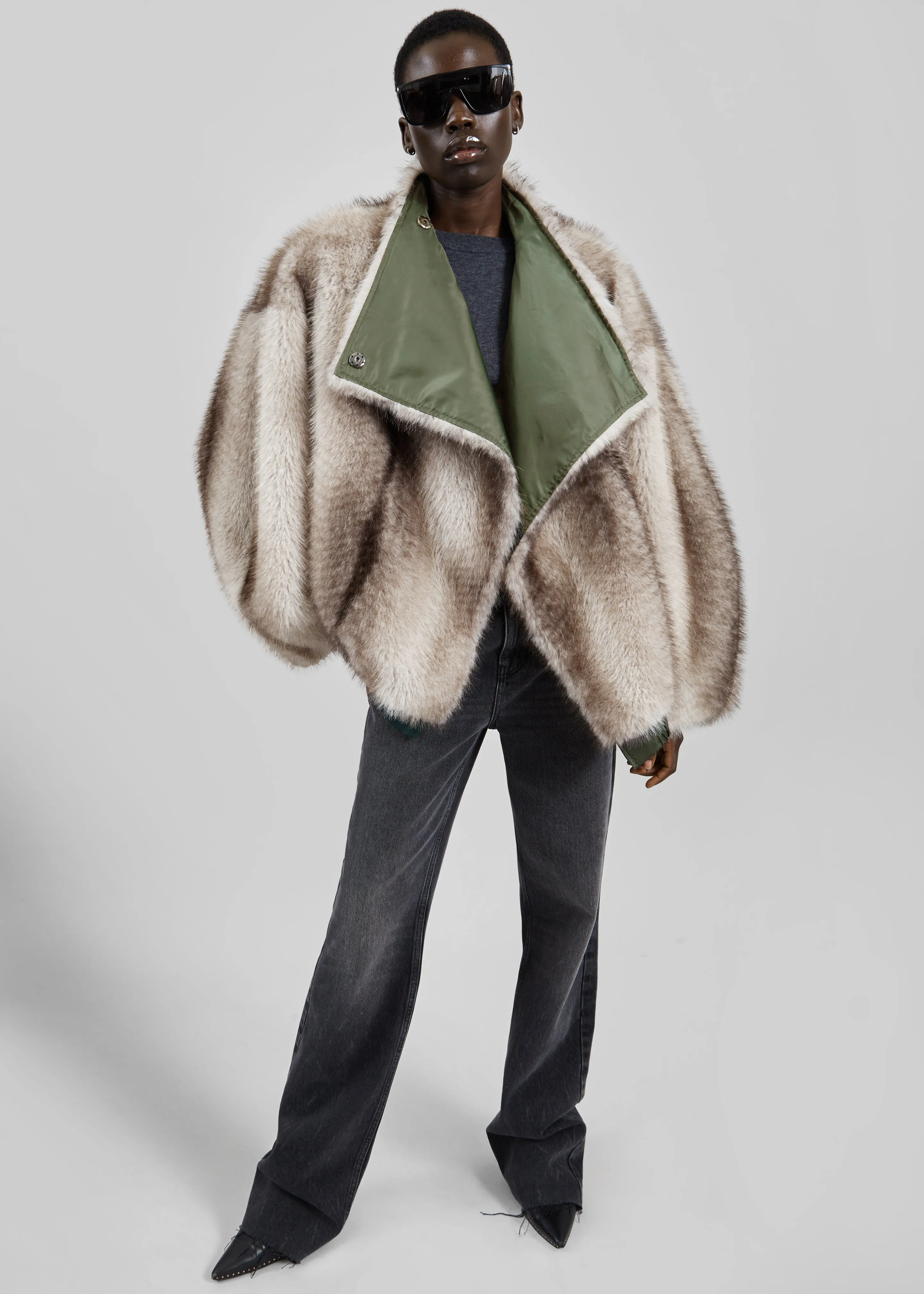 Vera Faux Fur Reversible Short Coat - Beige/Green sold by Frankie Shop product image thumbnail 5
