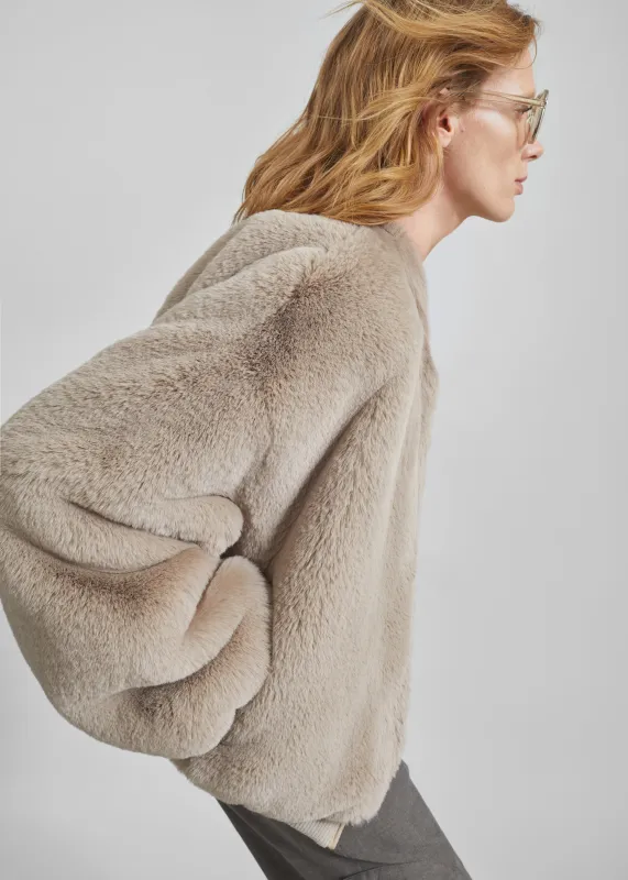 Senna Faux Fur Collarless Jacket - Light Taupe made by Frankie Shop