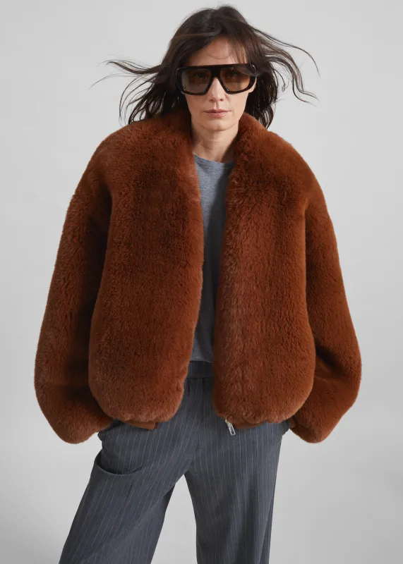 Senna Faux Fur Collarless Jacket - Bronze made by Frankie Shop