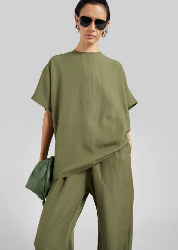 Morat Linen Back Button Top - Olive made by Frankie Shop
