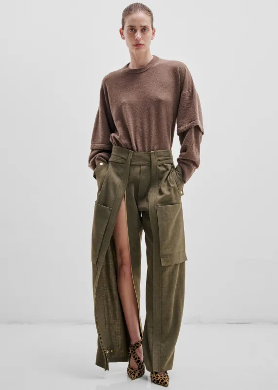 Darkpark Troy Cashmere Wool Double Sleeve Tee - Brown made by DARKPARK