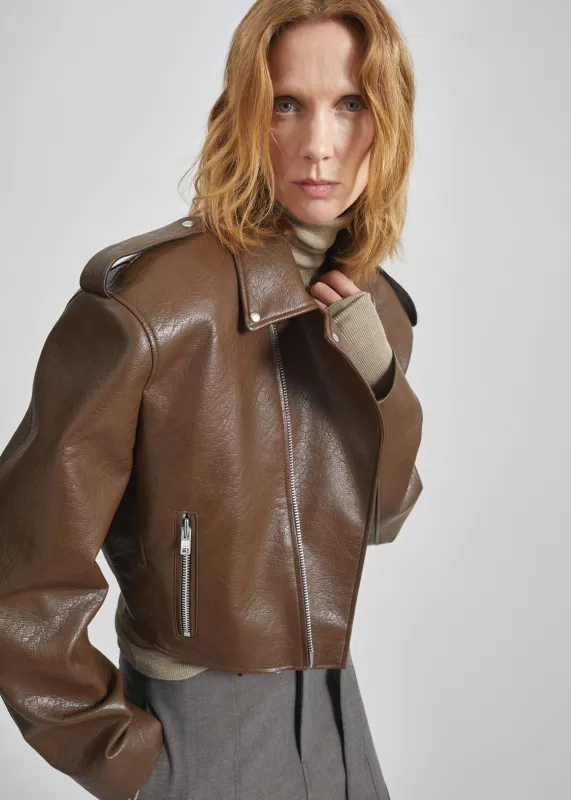 Daphne Cropped Biker Jacket - Brown made by Frankie Shop