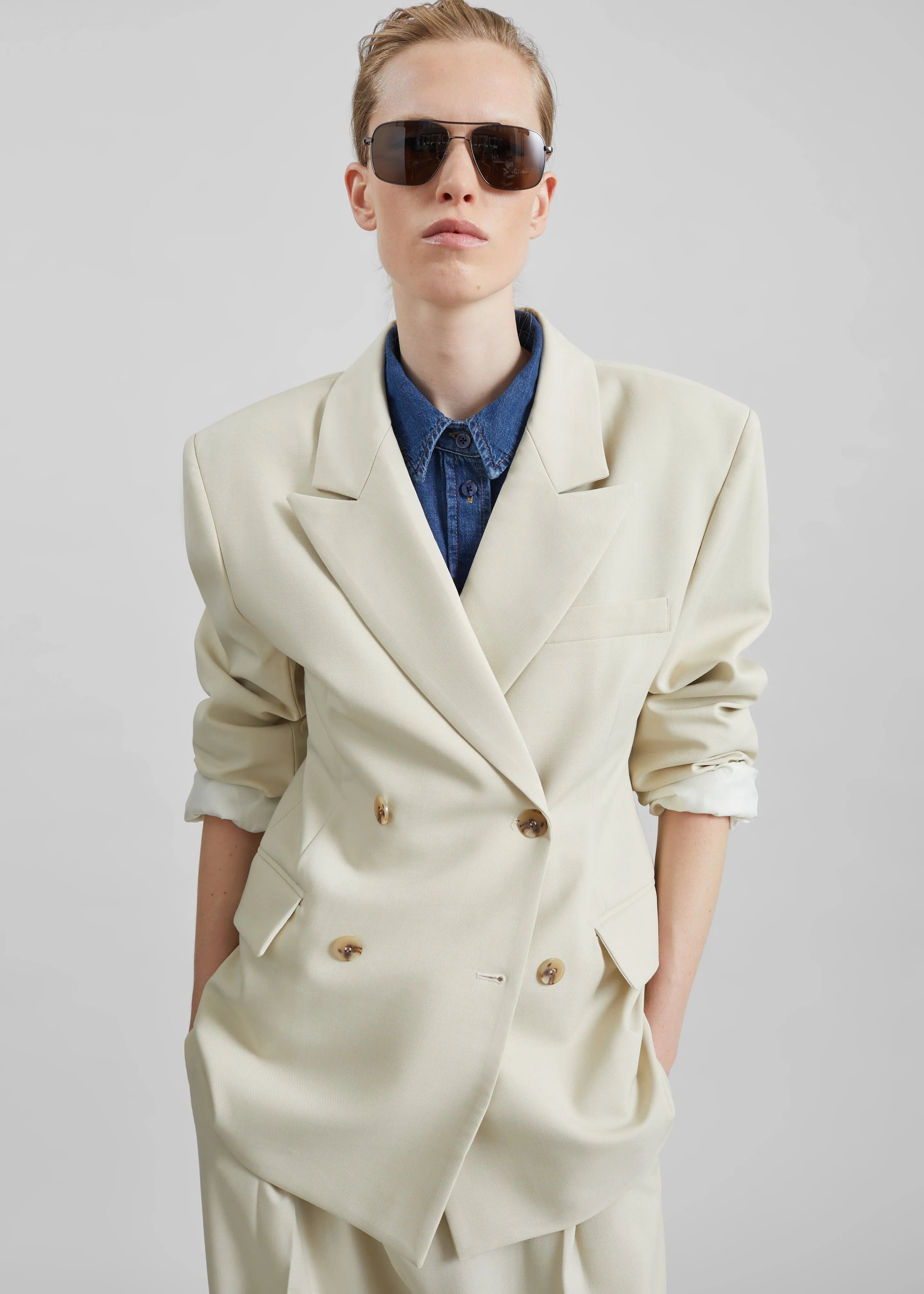 Neria Double Breasted Blazer - Light Beige sold by Frankie Shop