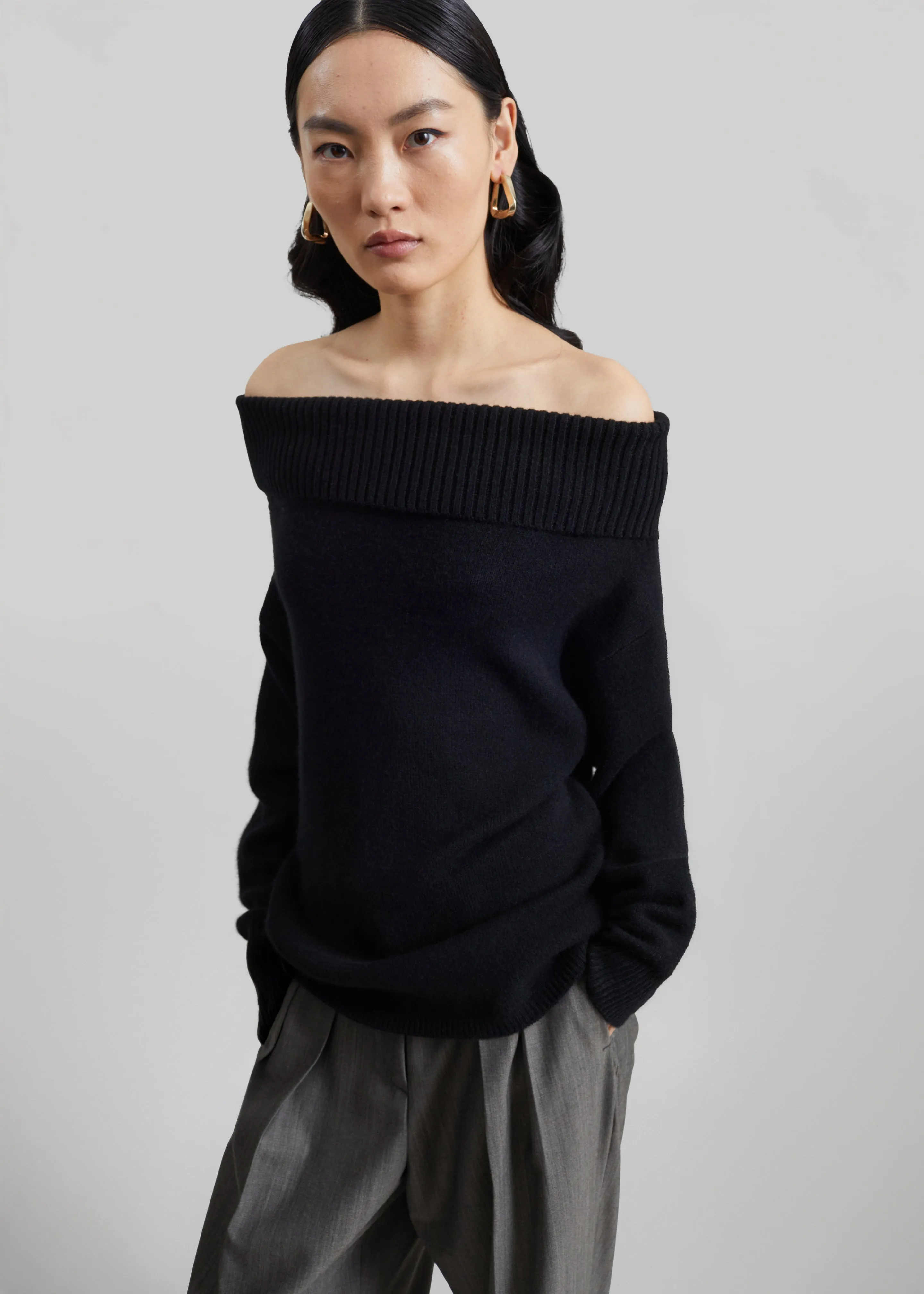 Loulou de Saison Sibyl Off-Shoulder Sweater - Black sold by Frankie Shop