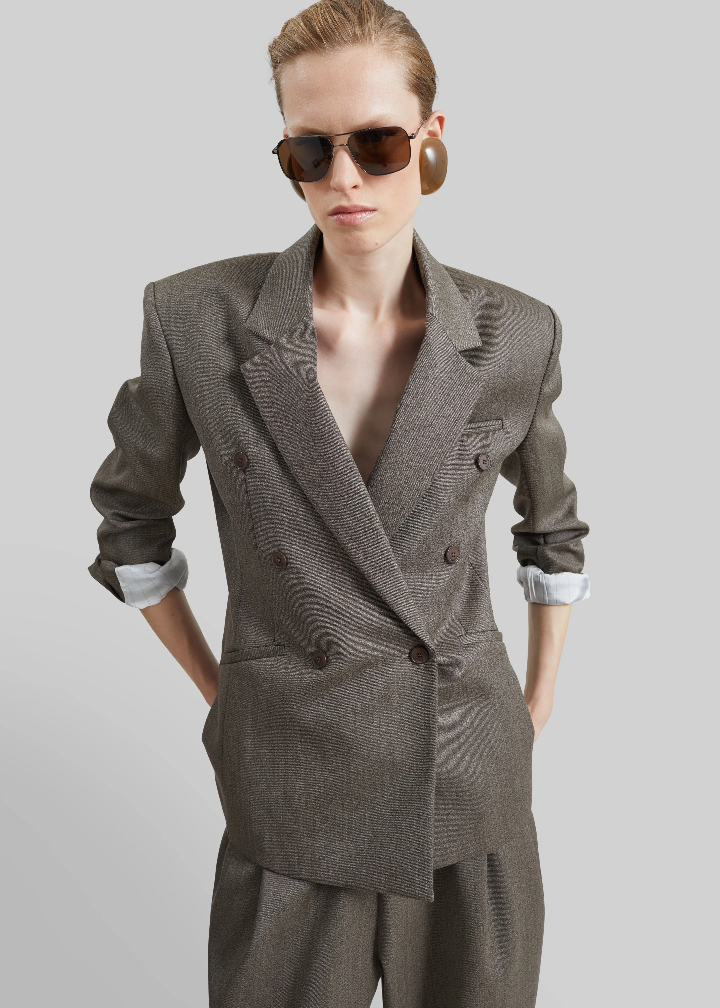 Jade Wool Double-Breasted Blazer - Beige Melange sold by Frankie Shop product image thumbnail 2