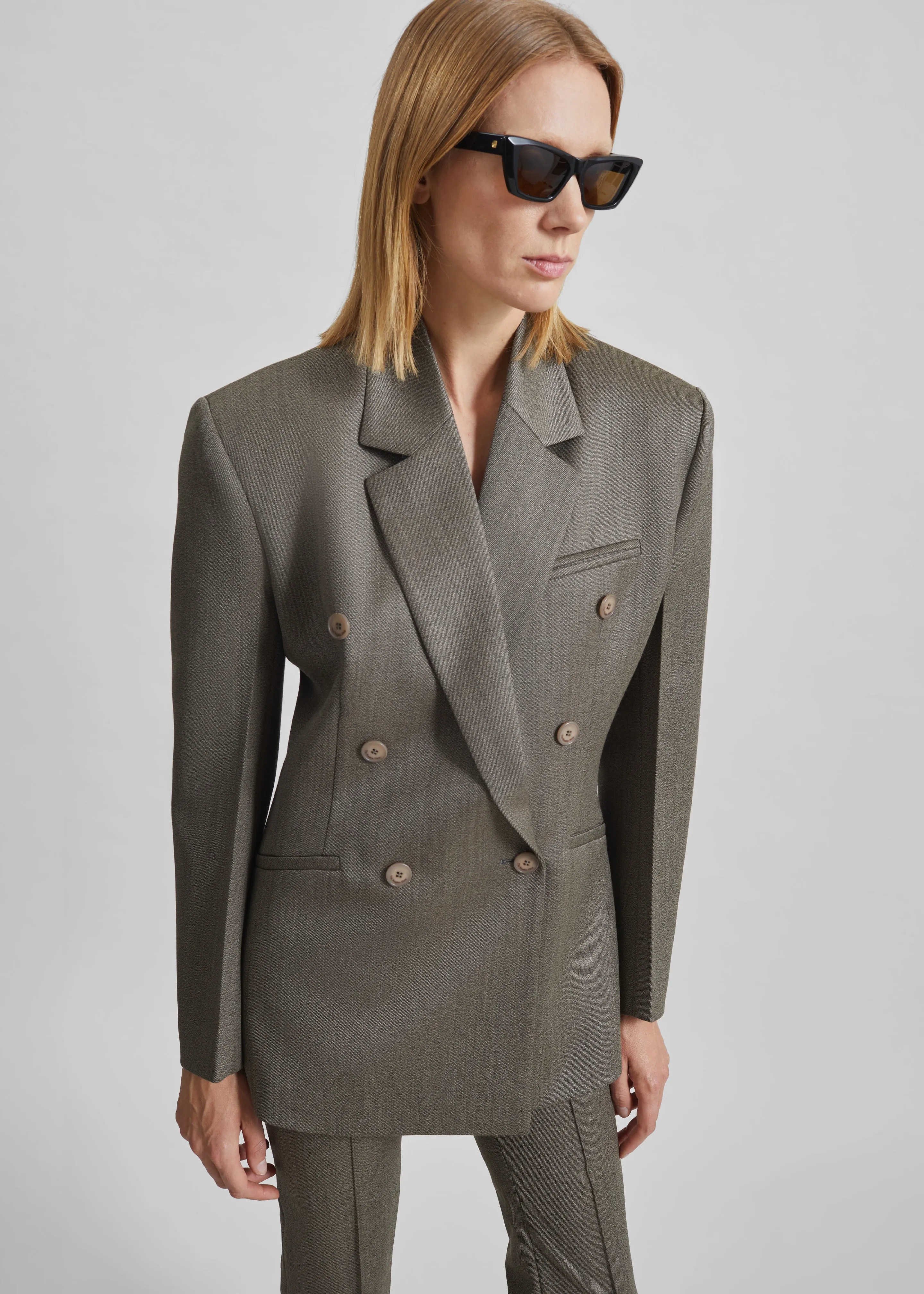 Jade Wool Double-Breasted Blazer - Beige Melange sold by Frankie Shop product image thumbnail 4