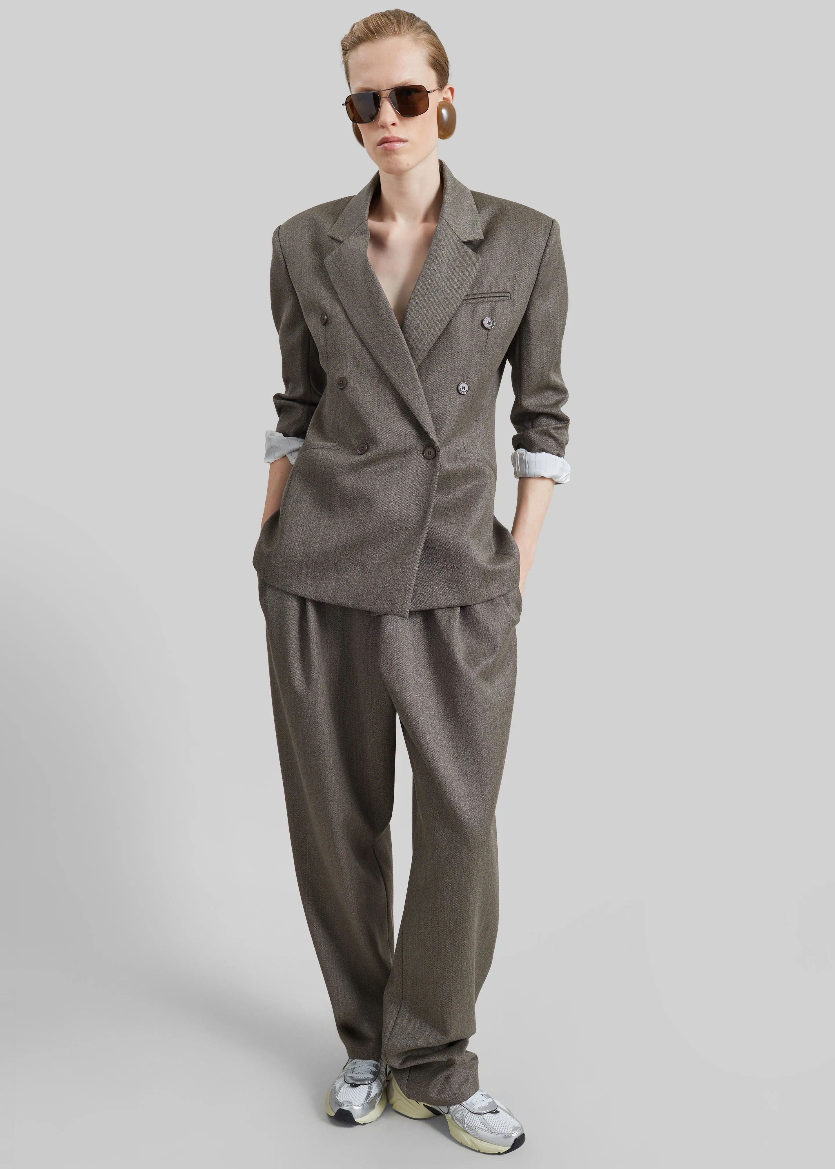 Jade Wool Double-Breasted Blazer - Beige Melange sold by Frankie Shop product image thumbnail 3