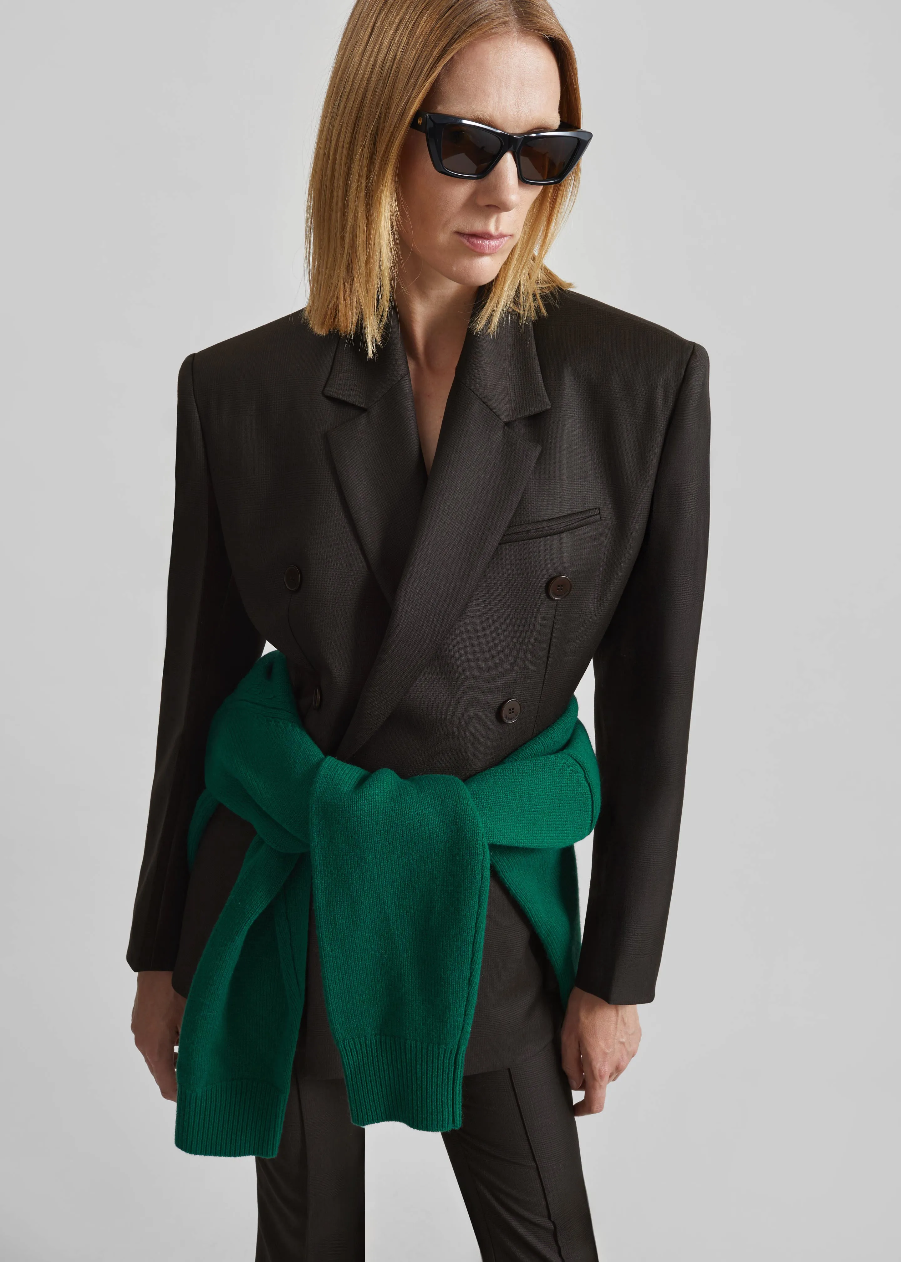 Jade Wool Double-Breasted Blazer - Brown Glen Plaid sold by Frankie Shop product image thumbnail 5