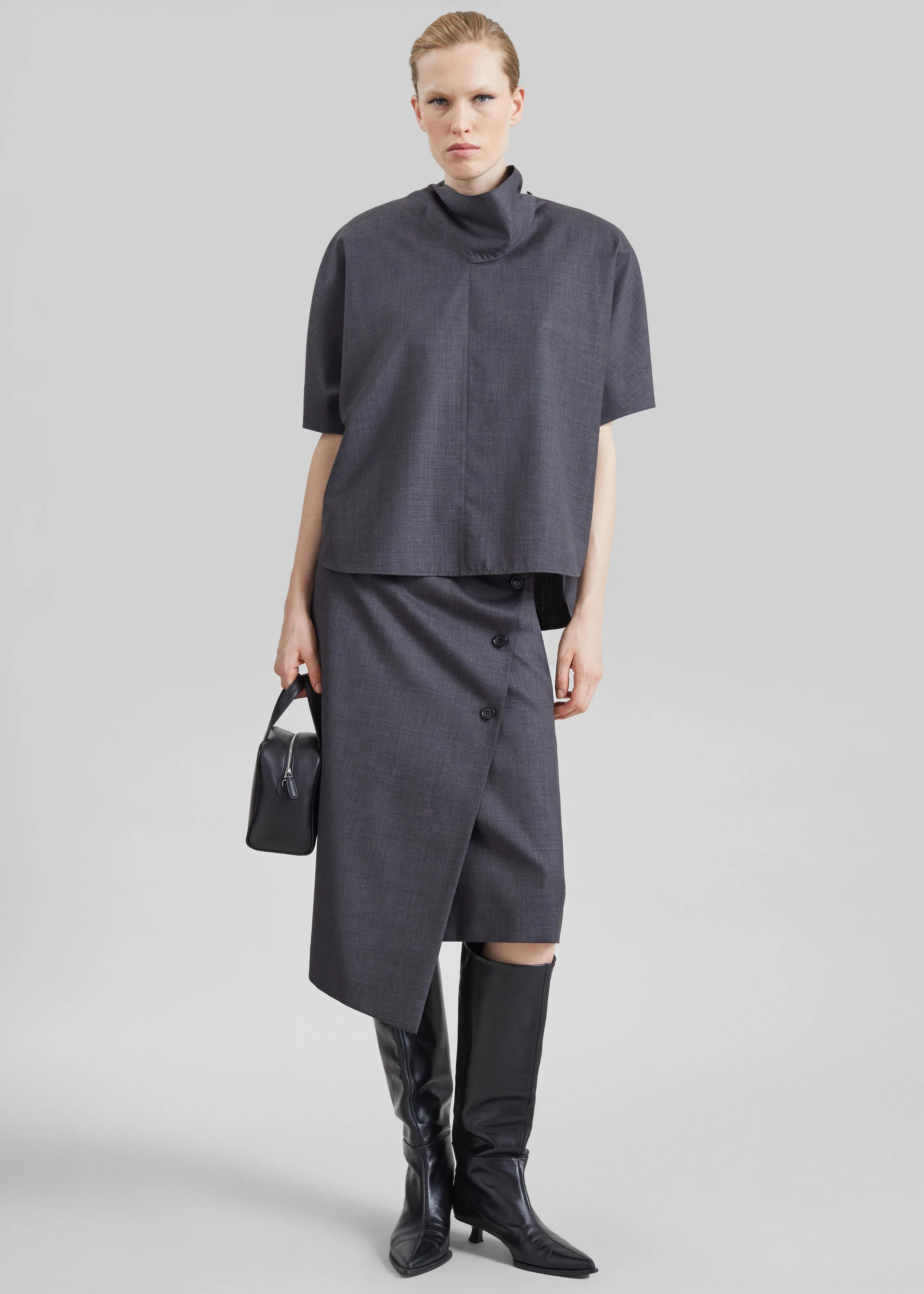 Lowell Asymmetric Midi Skirt - Grey Melange sold by Frankie Shop