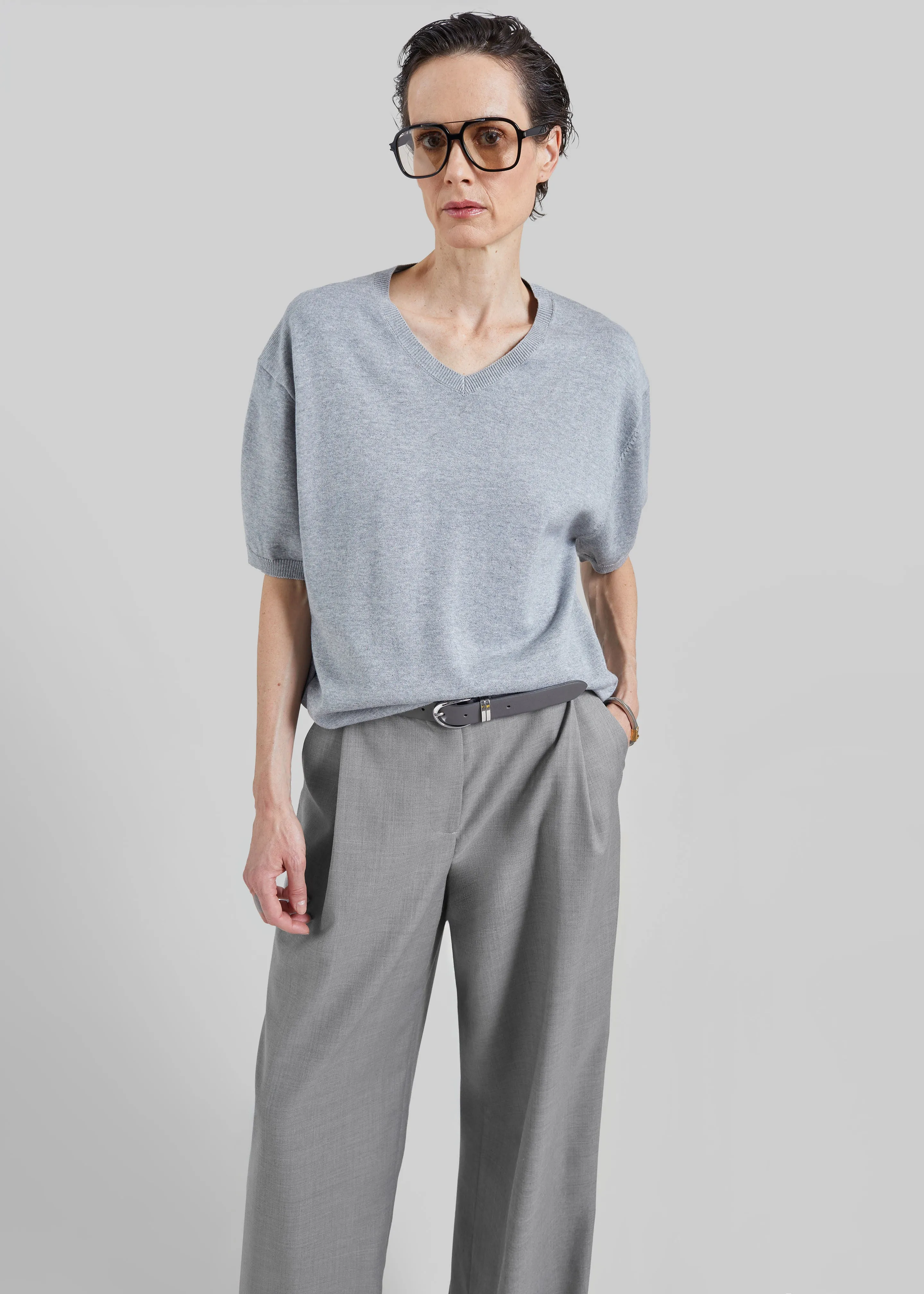 Ornan V-Neck Knit Pullover - Light Grey sold by Frankie Shop
