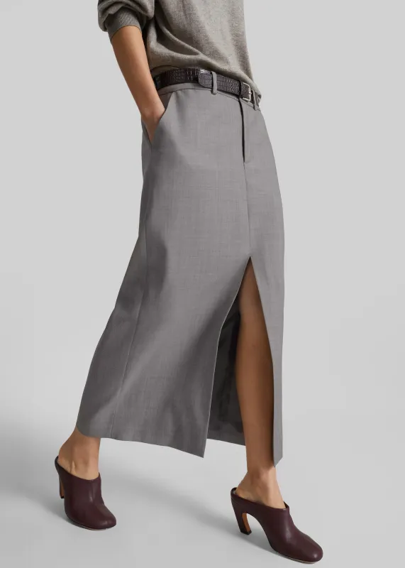 Maybelle Wool Front Slit Pencil Skirt - Light Taupe Melange made by Frankie Shop