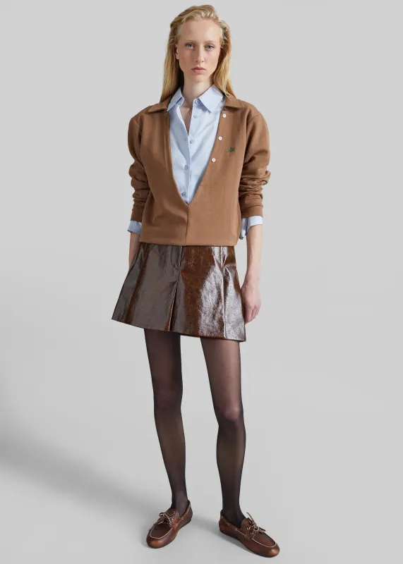 Sportmax Saio Coated Moleskin Mini Skirt - Brown made by Sportmax