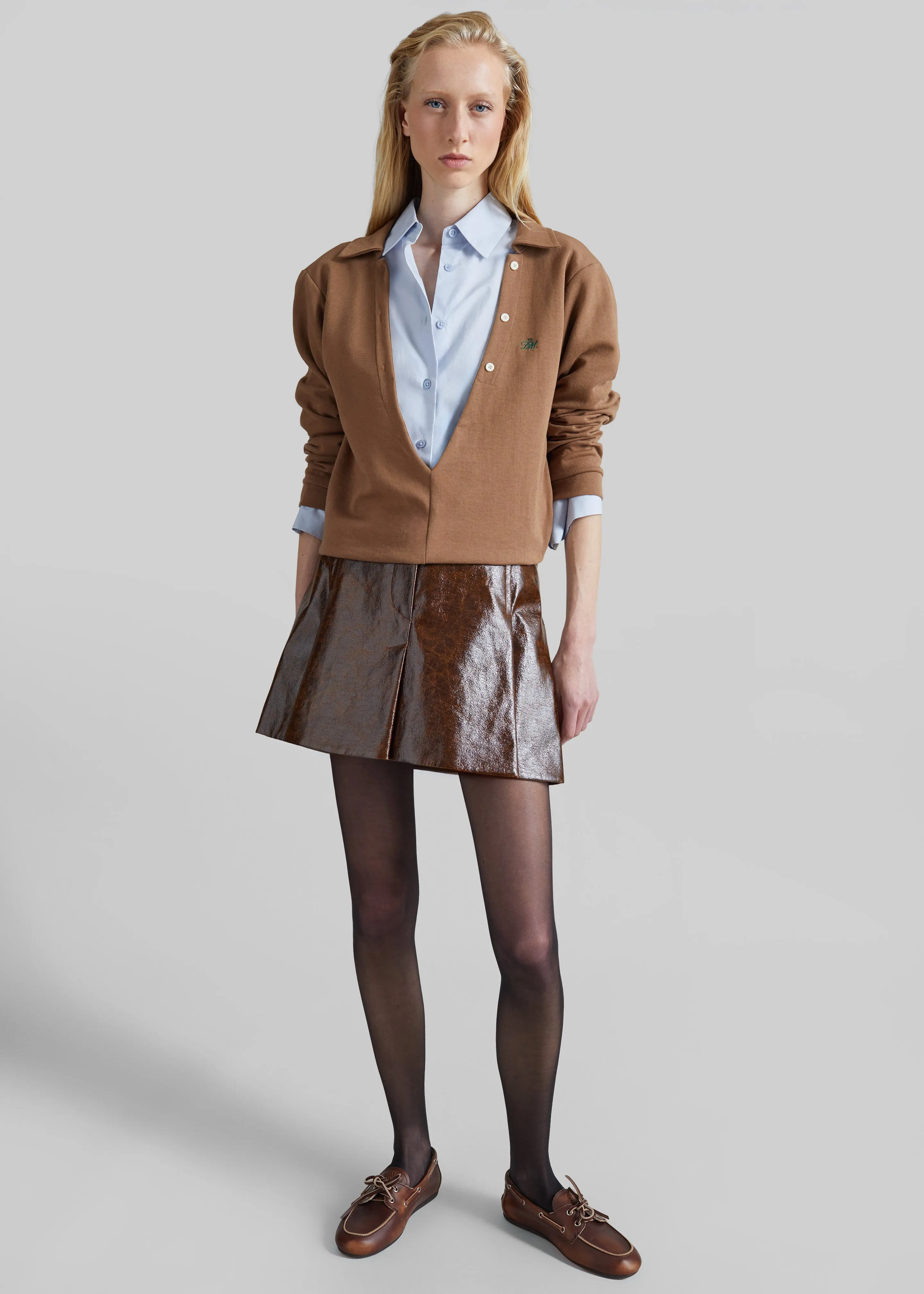 Sportmax Saio Coated Moleskin Mini Skirt - Brown sold by Frankie Shop