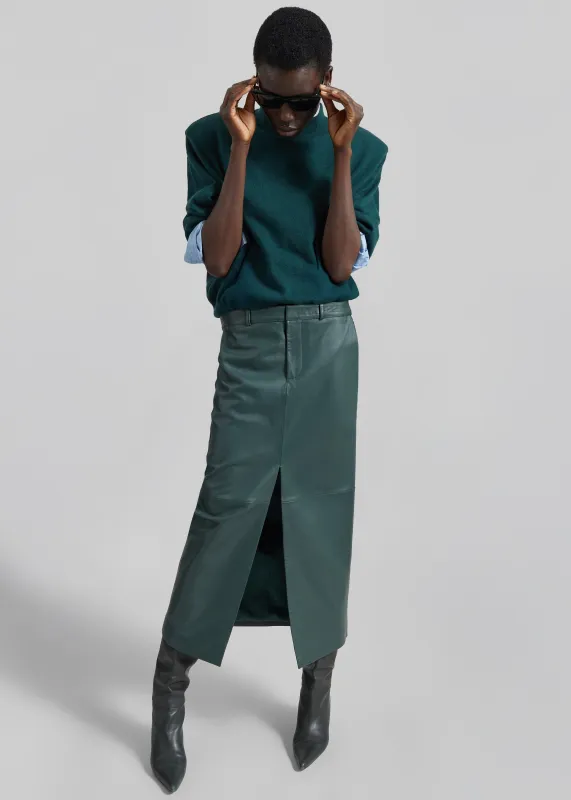 Maybelle Leather Front Slit Pencil Skirt - Bottle Green made by Frankie Shop