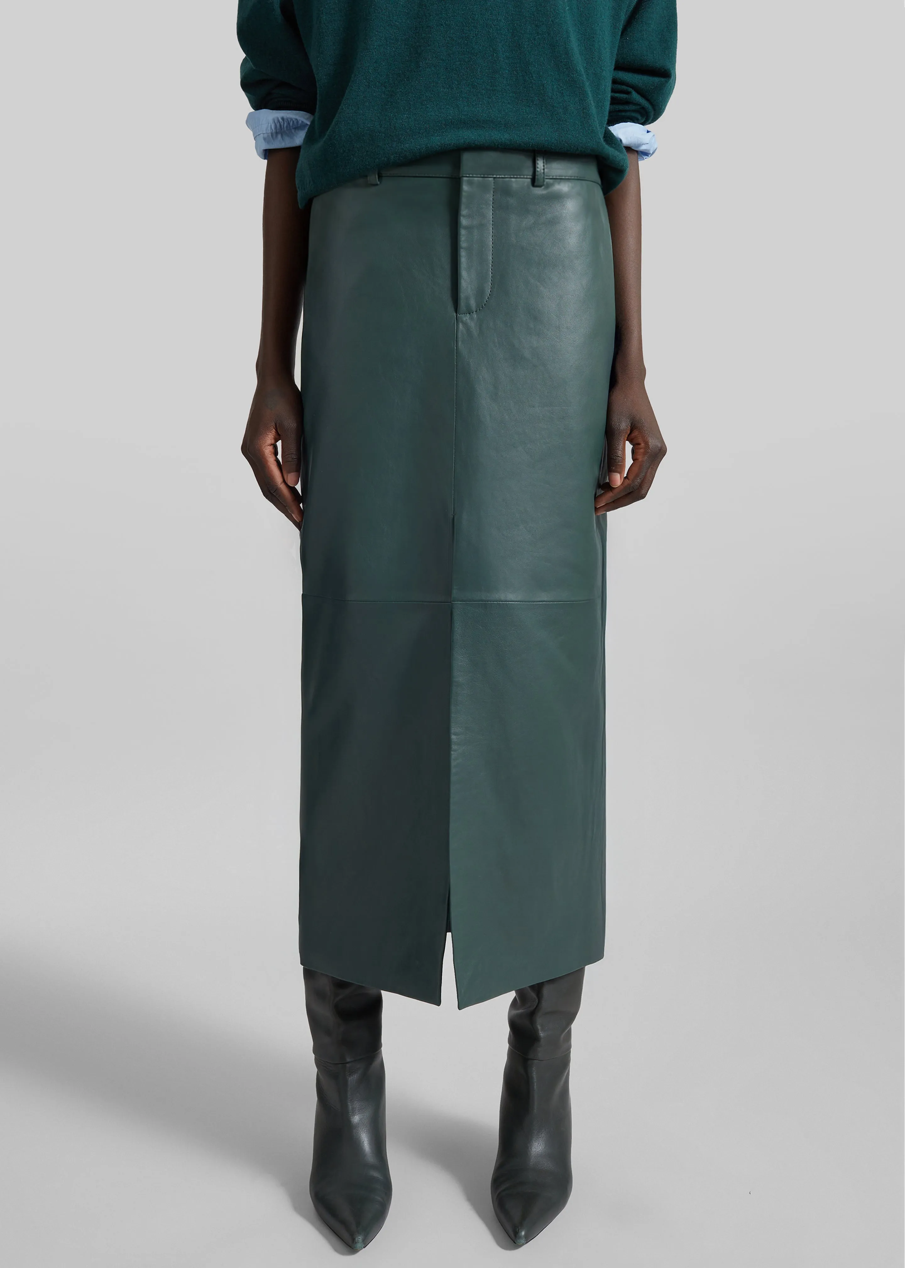 Maybelle Leather Front Slit Pencil Skirt - Bottle Green sold by Frankie Shop product image thumbnail 5