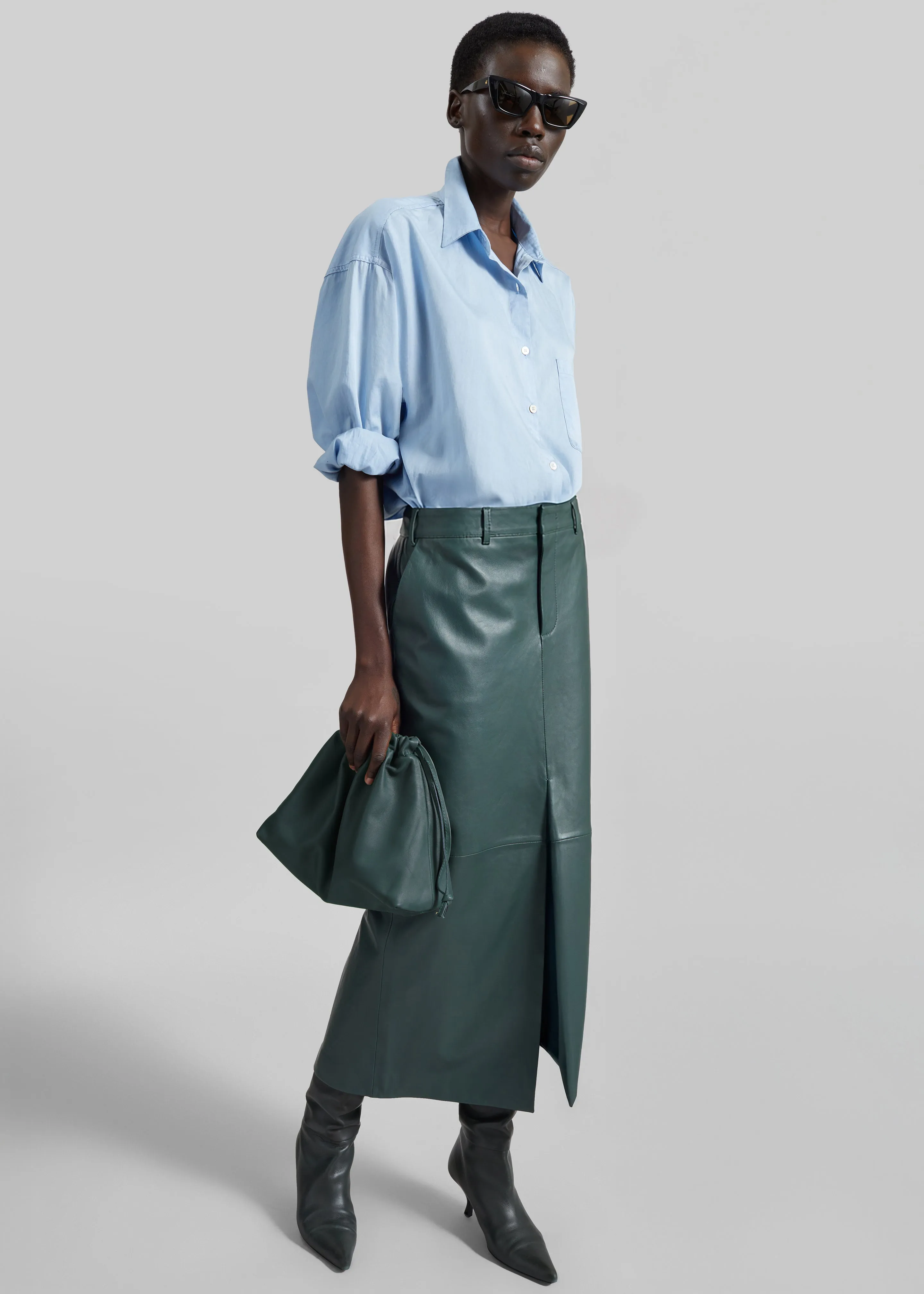 Maybelle Leather Front Slit Pencil Skirt - Bottle Green sold by Frankie Shop product image thumbnail 2