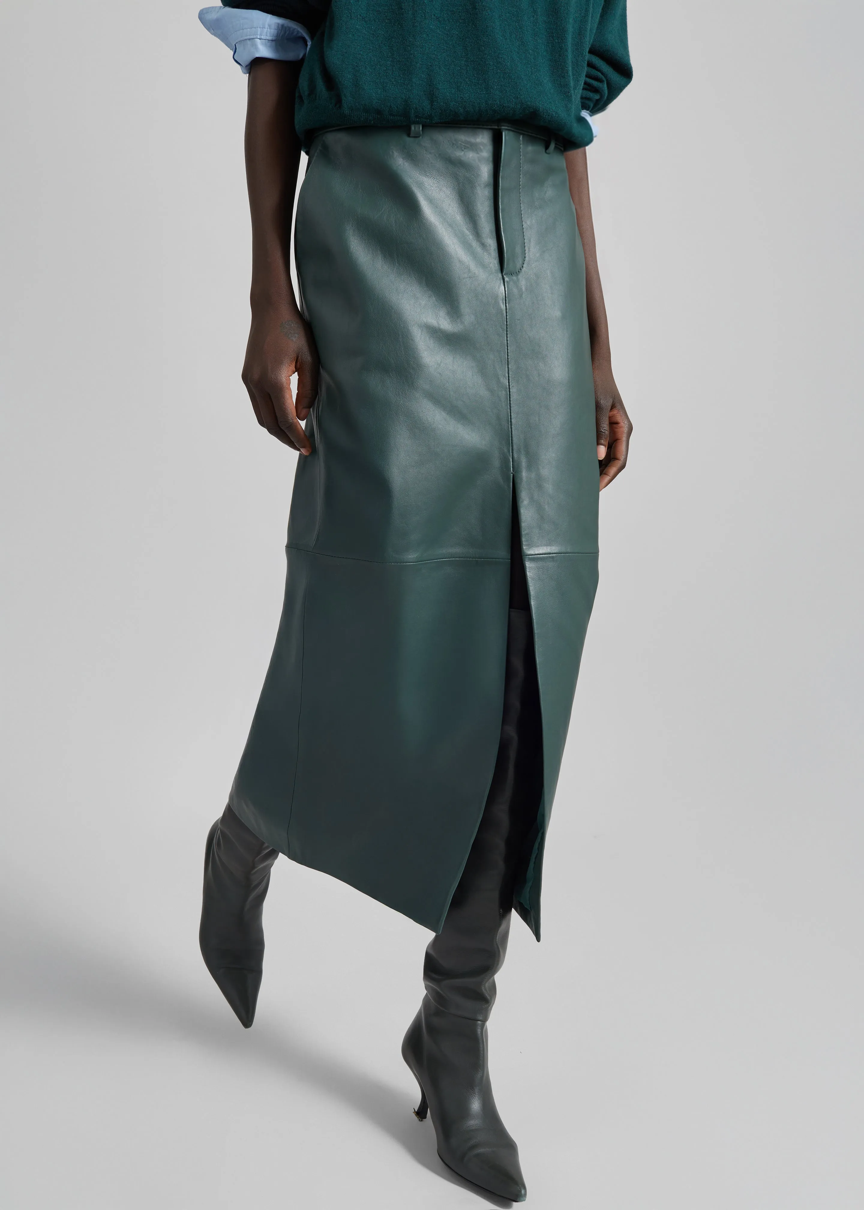Maybelle Leather Front Slit Pencil Skirt - Bottle Green sold by Frankie Shop product image thumbnail 3