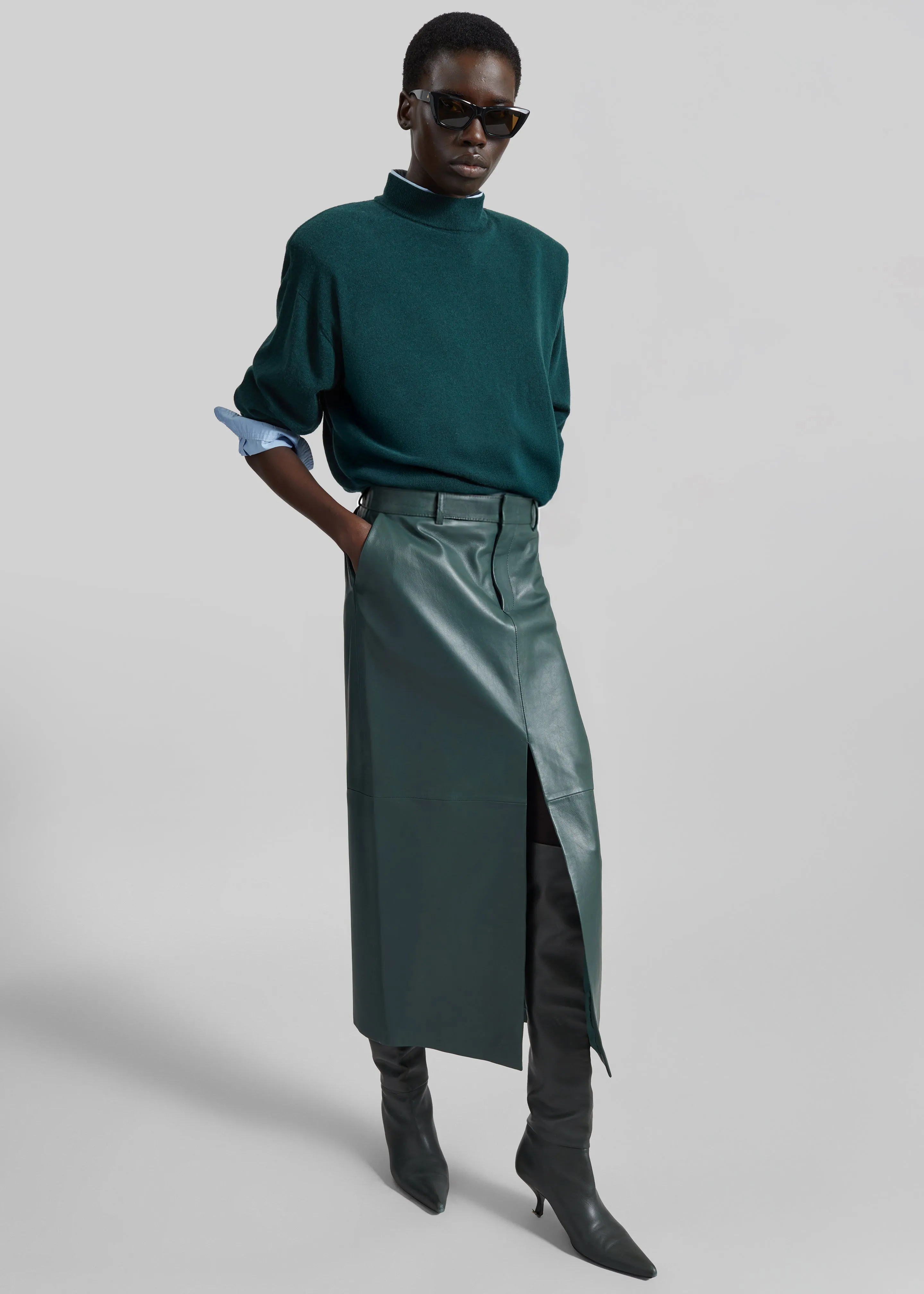 Maybelle Leather Front Slit Pencil Skirt - Bottle Green sold by Frankie Shop product image thumbnail 4