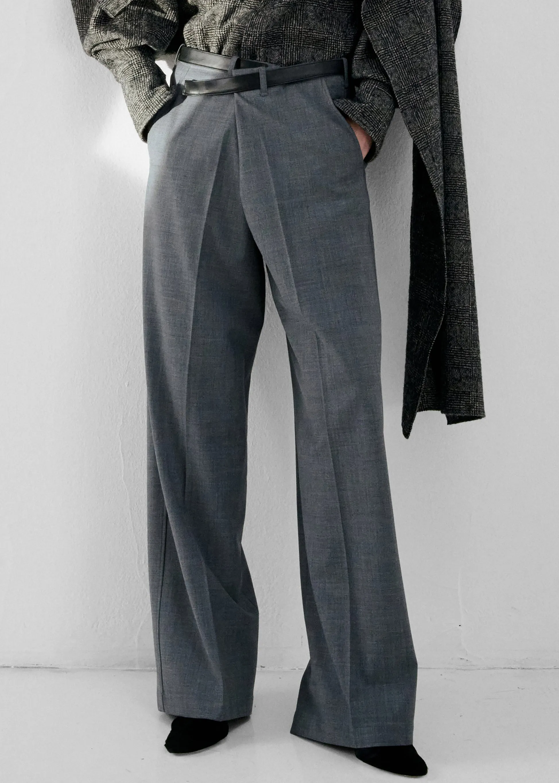 Darkpark Gaia Wide Leg Wool Pants With Leather Belt - Grey sold by Frankie Shop product image thumbnail 2