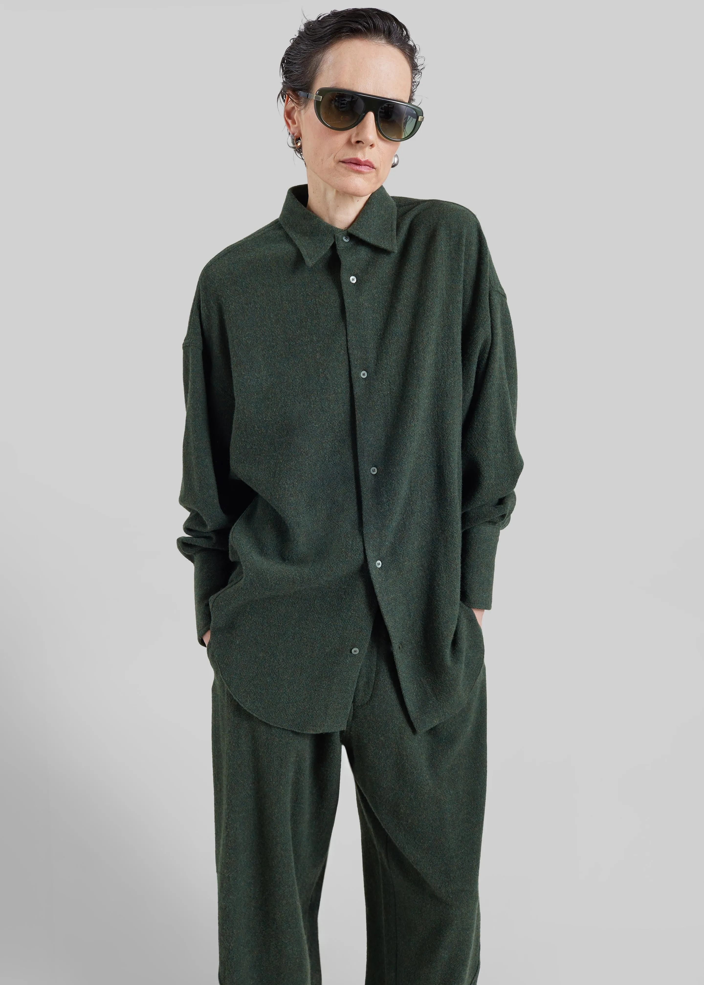 Darkpark Georgia Detachable Scarf Wool Shirt - Green sold by Frankie Shop product image thumbnail 5