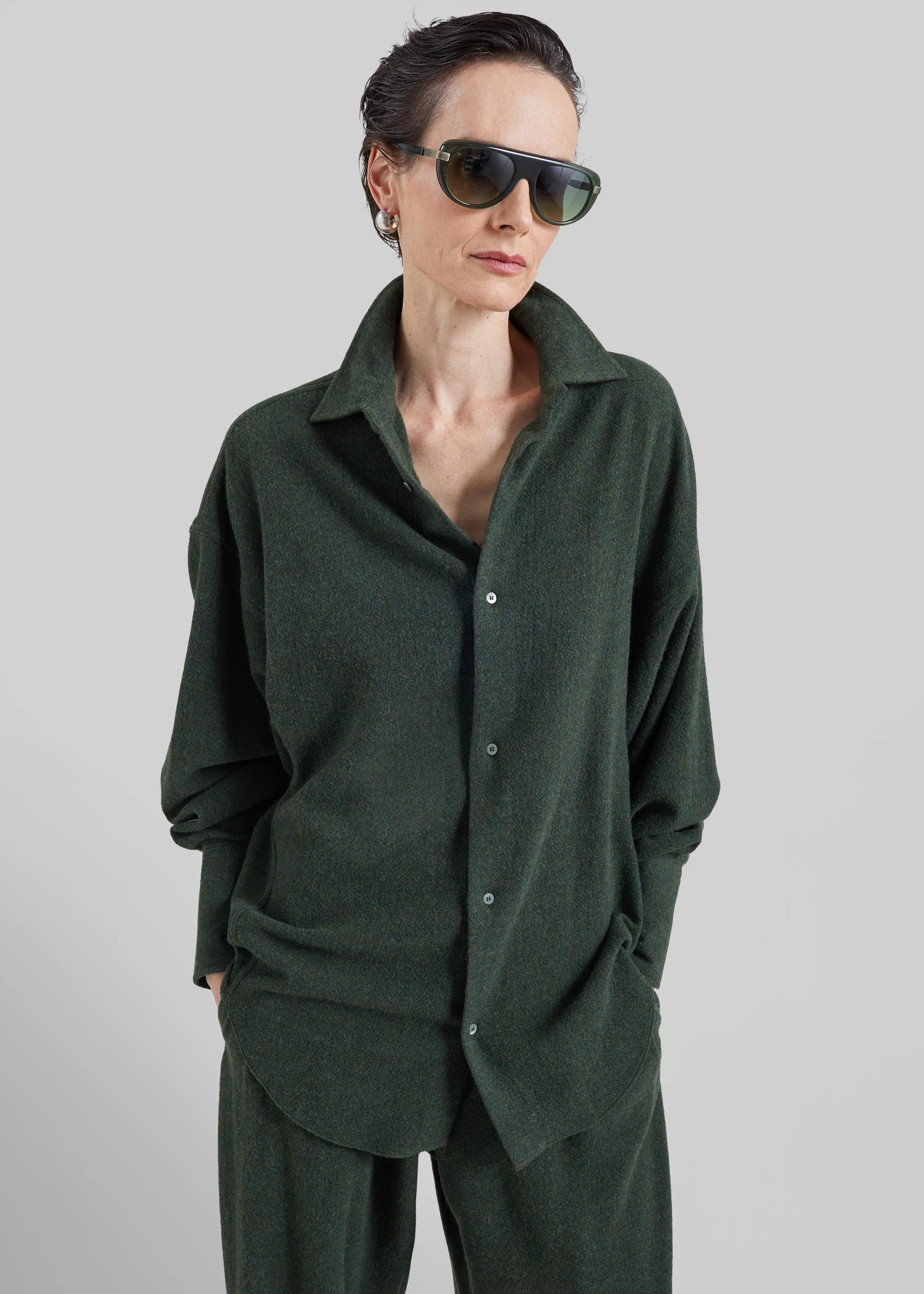 Darkpark Georgia Detachable Scarf Wool Shirt - Green sold by Frankie Shop product image thumbnail 3