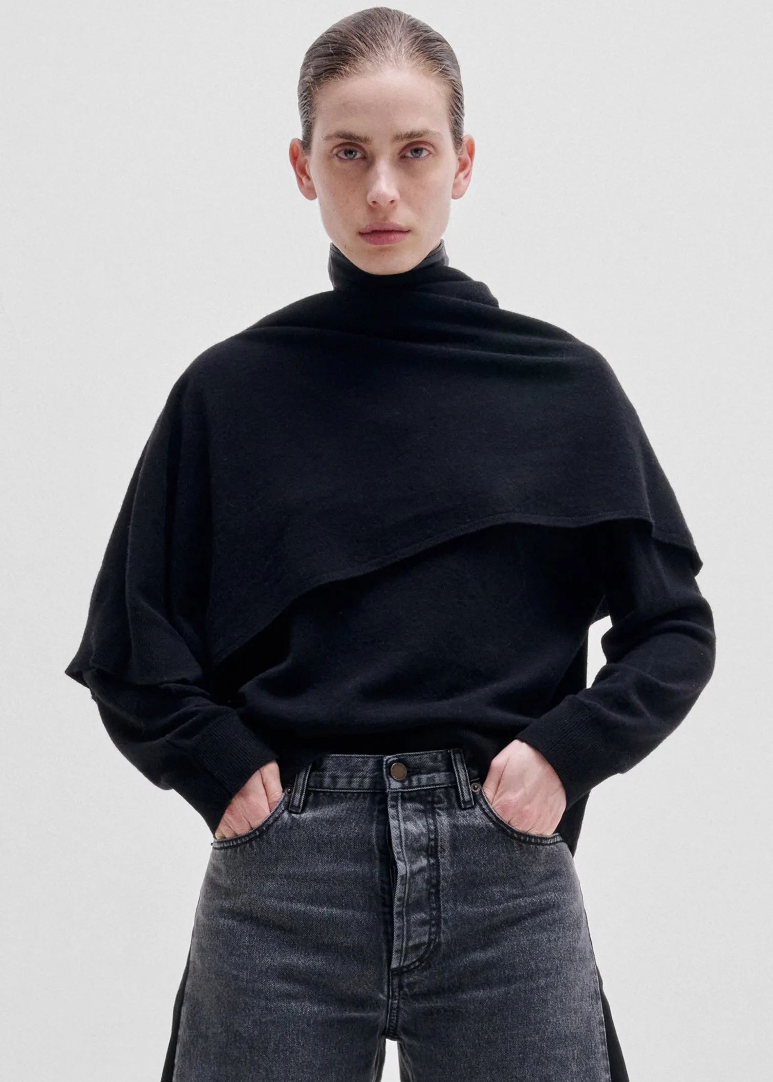 Darkpark Addison Wool Knit Scarf Top - Black sold by Frankie Shop