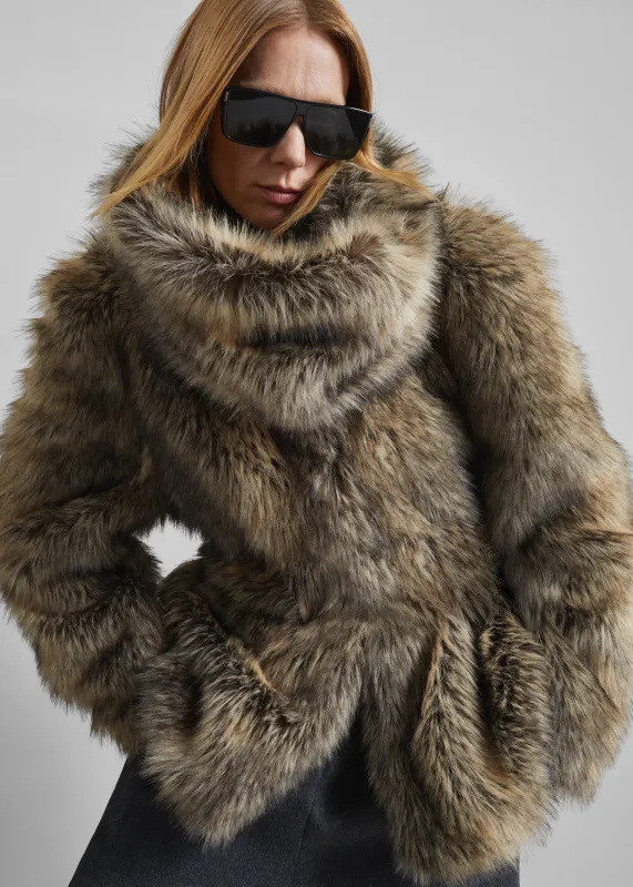 Denia Faux Fur Cinched Jacket - Beige Melange made by Frankie Shop