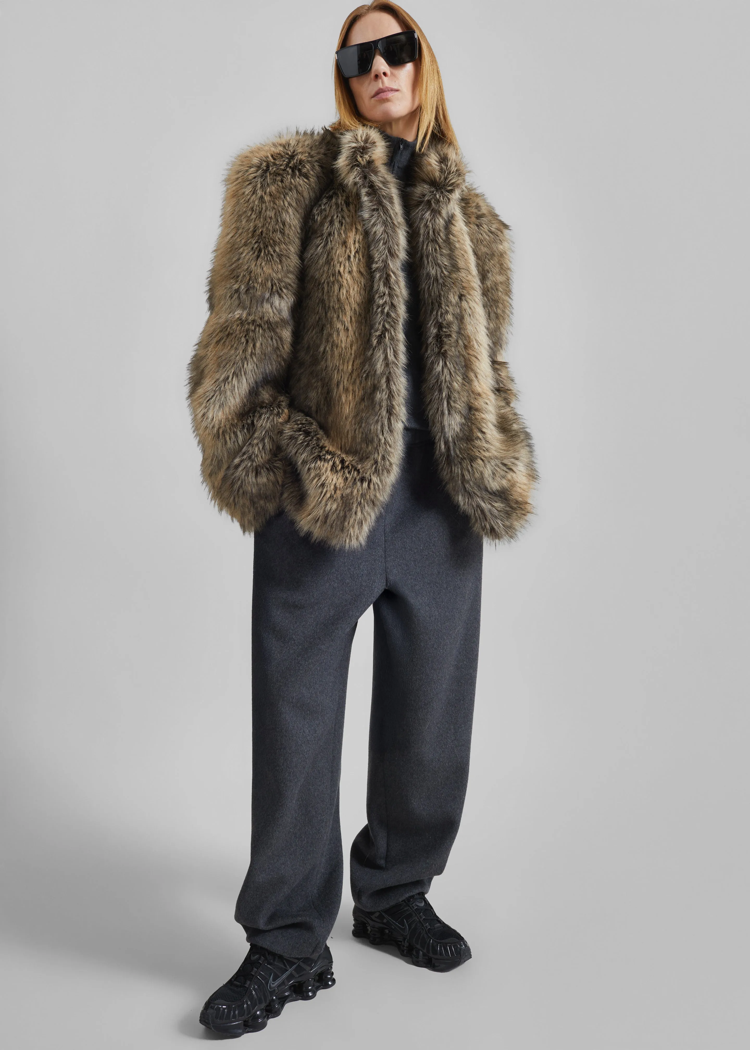Denia Faux Fur Cinched Jacket - Beige Melange sold by Frankie Shop product image thumbnail 3