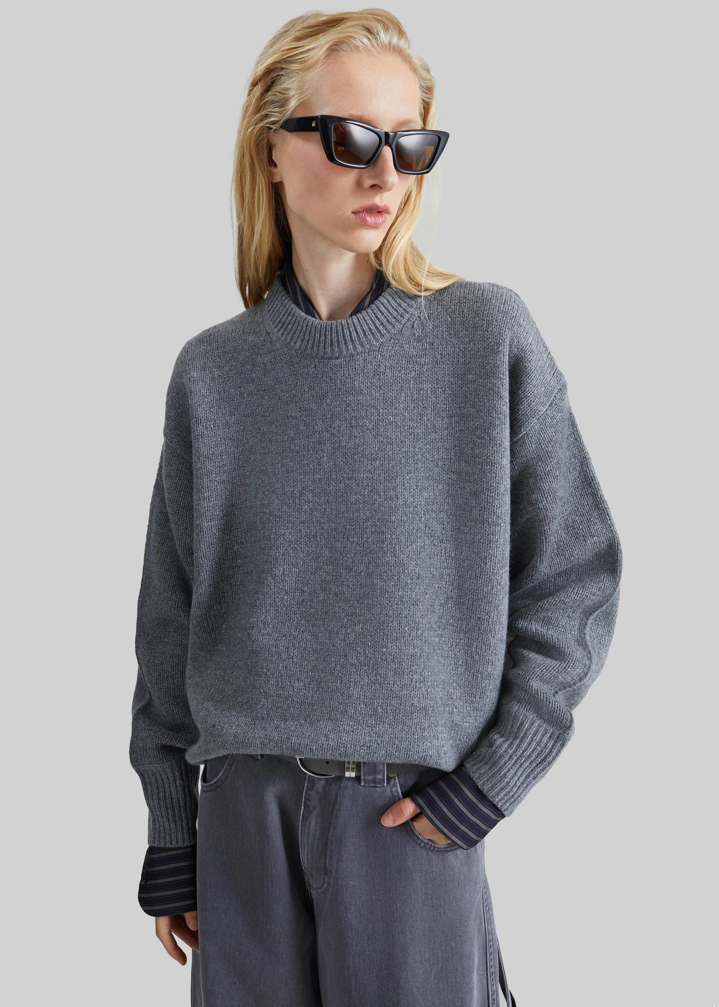 Loulou de Saison Tristan Lds Crewneck Sweater - Anthracite Melange sold by Frankie Shop