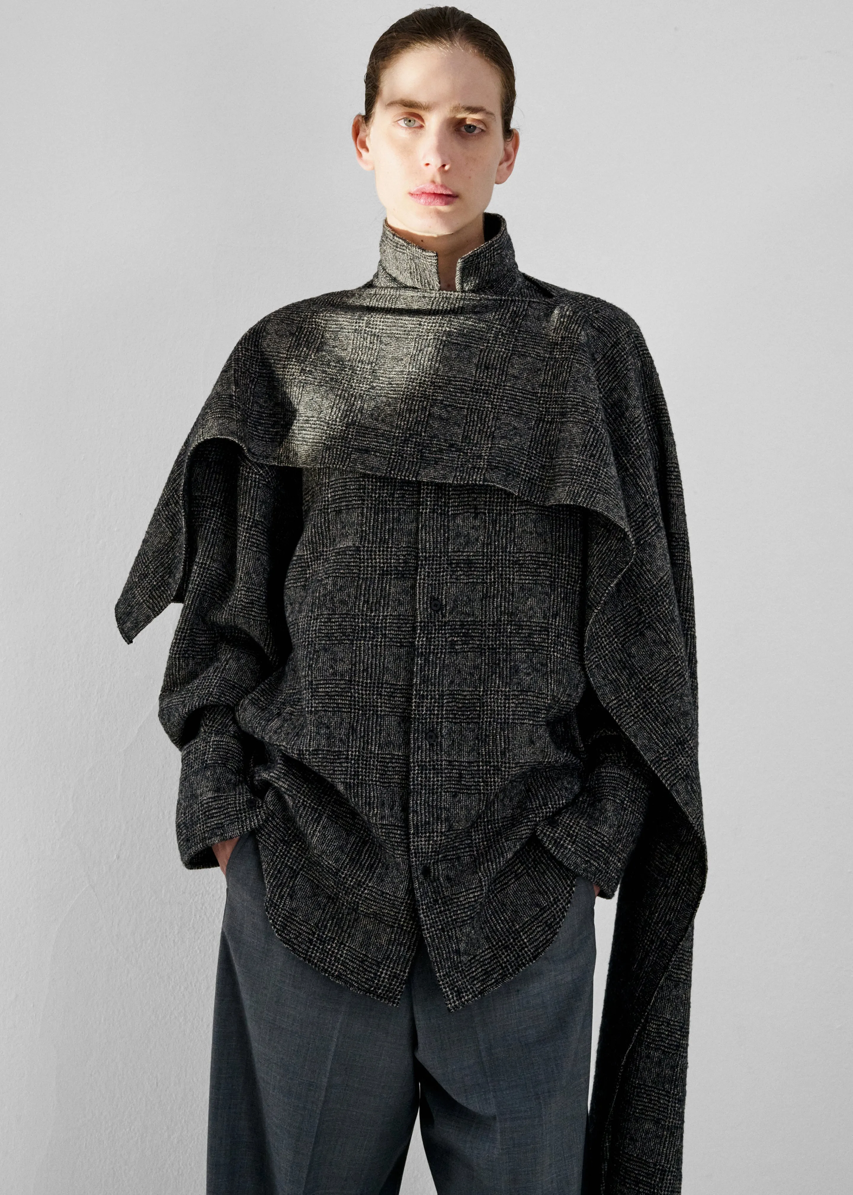 Darkpark Georgia Detachable Scarf Wool Shirt - Black/Grey sold by Frankie Shop product image thumbnail 2