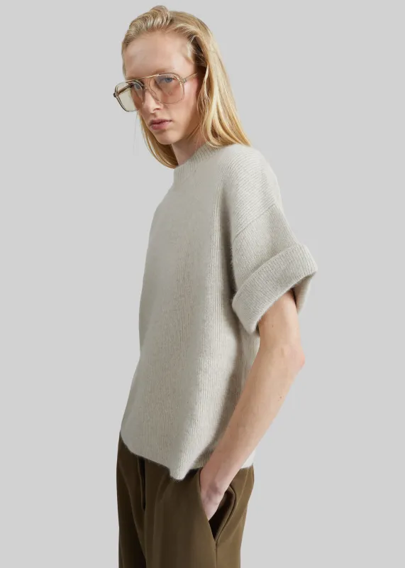 Loulou de Saison Tamia Short Sleeve Top - Stone Melange made by Loulou De Saison