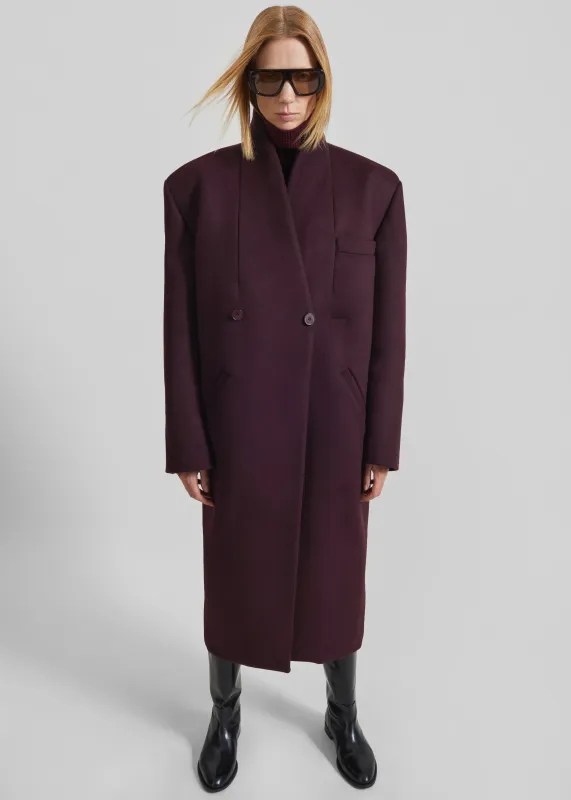 Brea Collarless Coat - Burgundy made by Frankie Shop