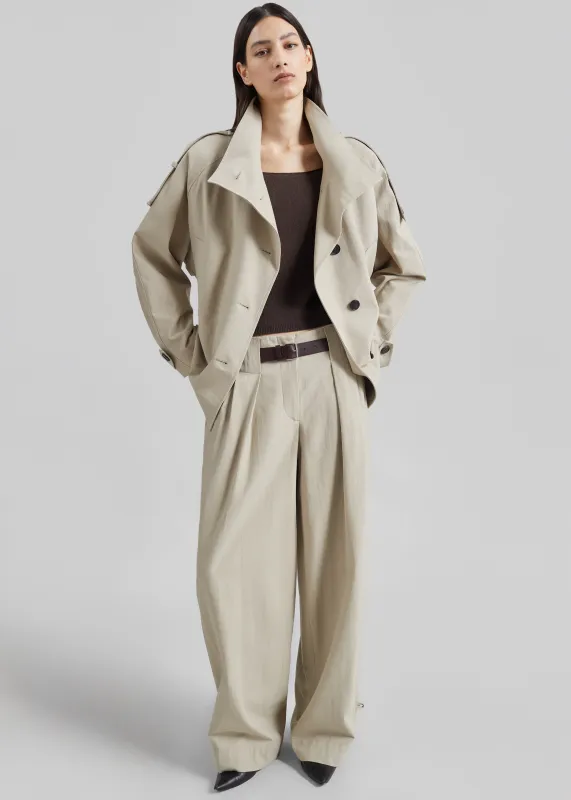 Low Classic Wide Two Tuck Pants - Beige made by LOW CLASSIC