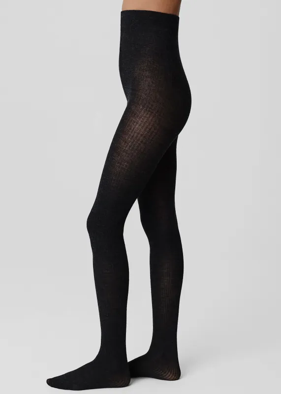 Swedish Stockings Diana Rib Wool Tights - Black Melange made by SWEDISH STOCKINGS