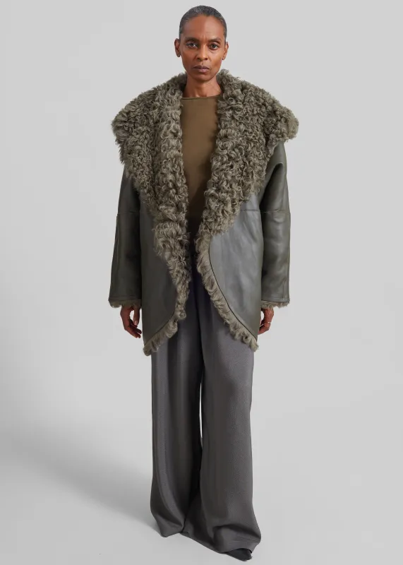 Ambra Shearling Hooded Short Coat - Dark Olive made by Frankie Shop
