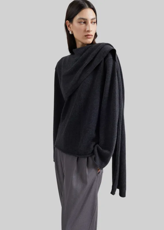 Loulou de Saison Frances Cashmere Scarf Sweater - Charcoal made by Loulou De Saison