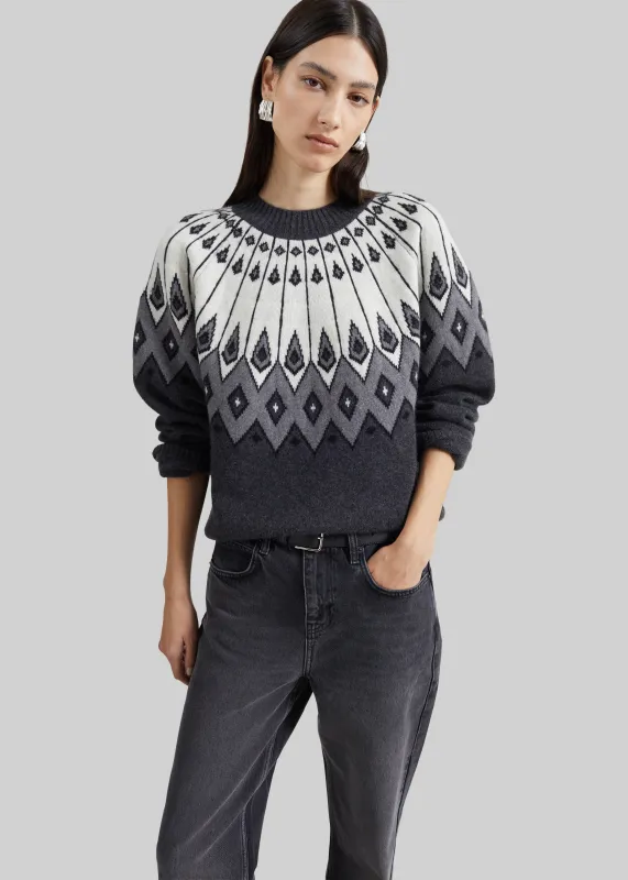Loulou de Saison Hans Raglan Crewneck Sweater - Grey/Ivory/Black made by Loulou De Saison
