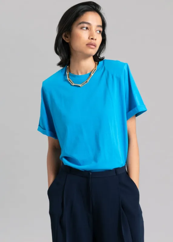Lena Padded Shoulder Tee - Cobalt made by Frankie Shop
