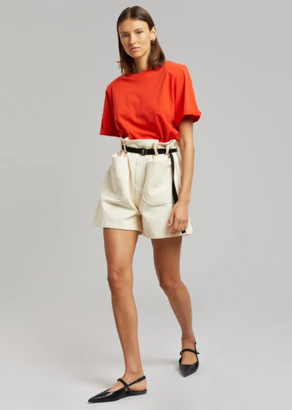 Lena Padded Shoulder Tee - Red made by Frankie Shop