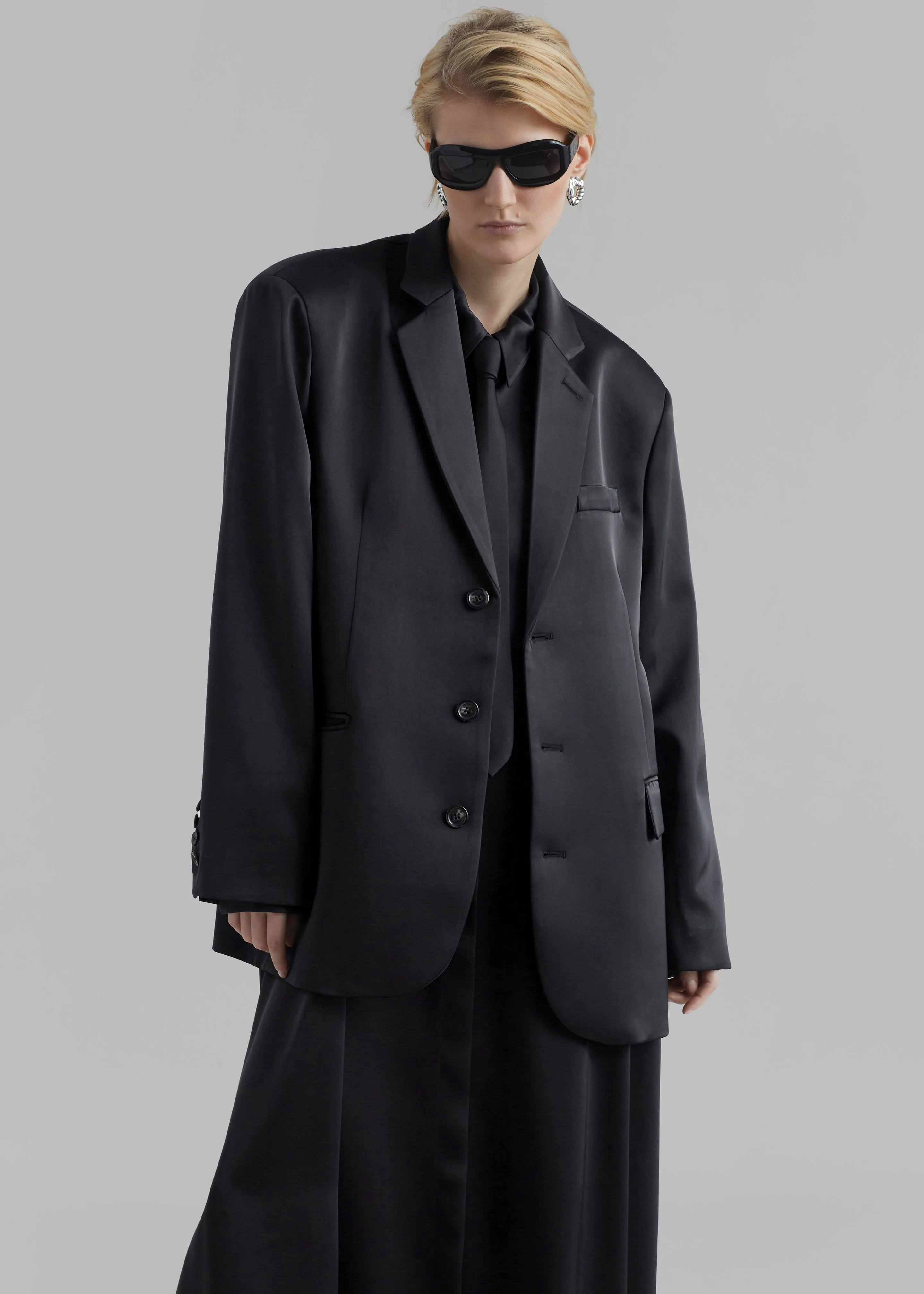 Isabel Satin Blazer - Black sold by Frankie Shop