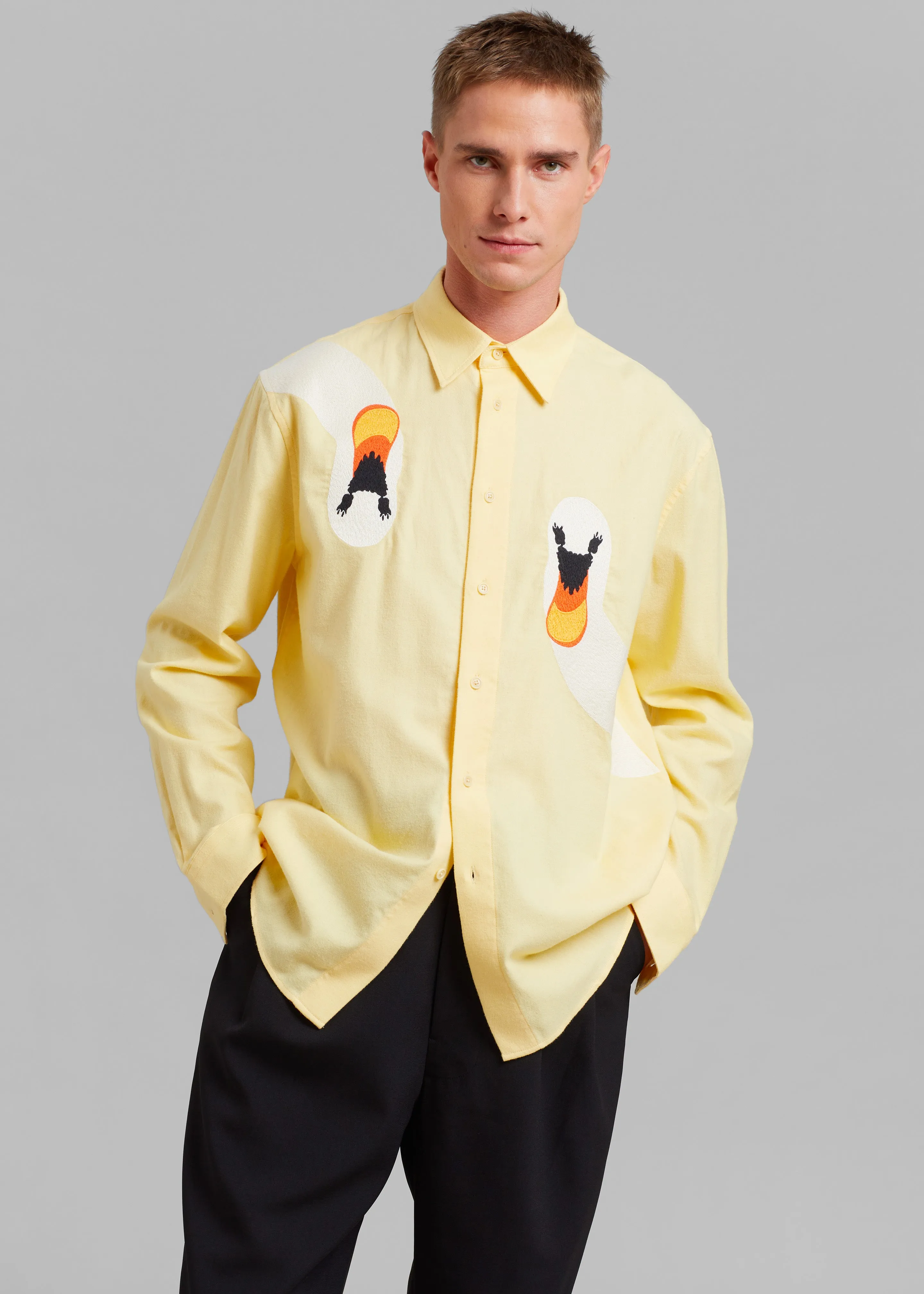 JW Anderson Swan Embroidered Classic Fit Shirt - Yellow sold by Frankie Shop