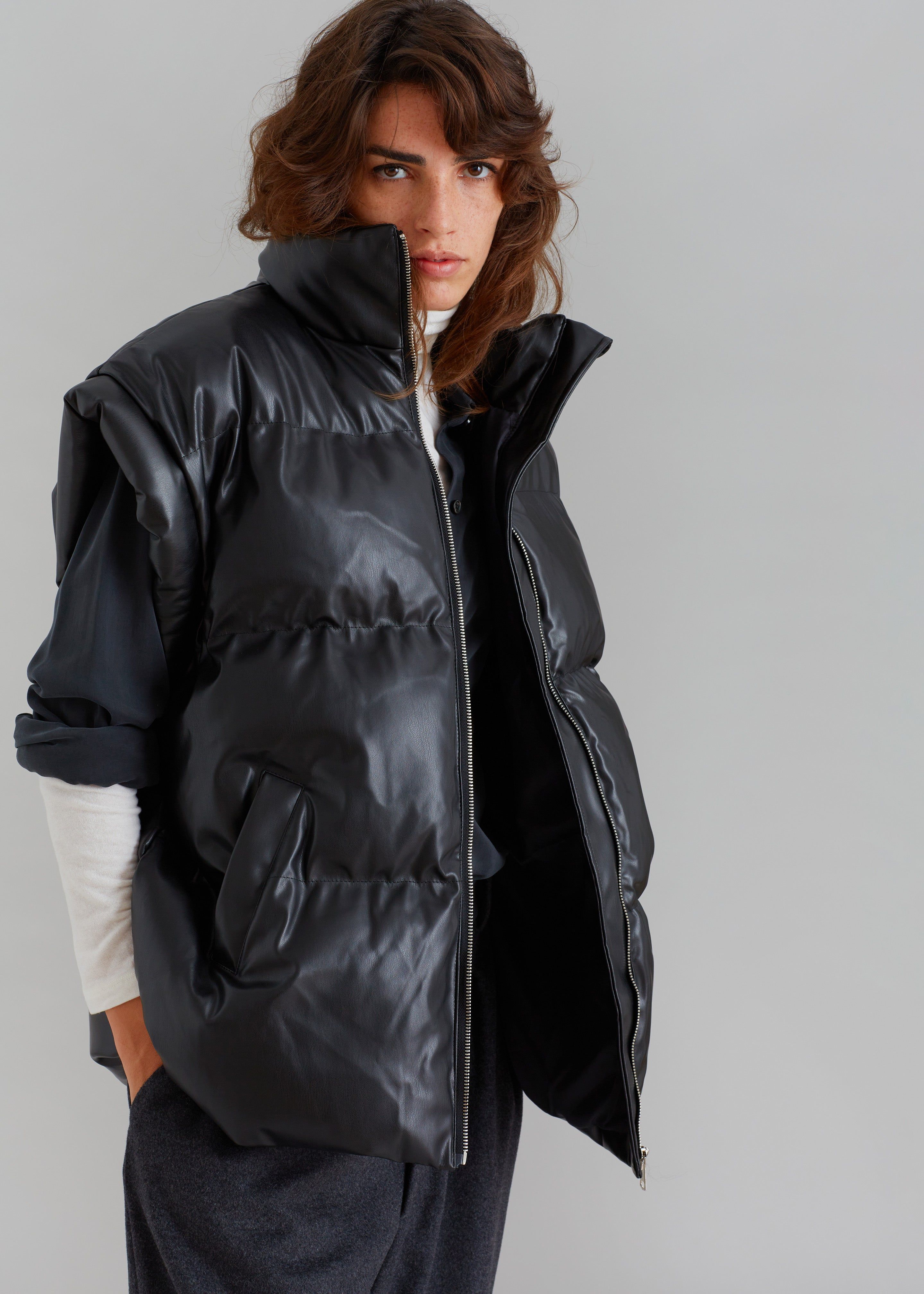 Seray Faux Leather Puffer Vest - Black sold by Frankie Shop product image thumbnail 3