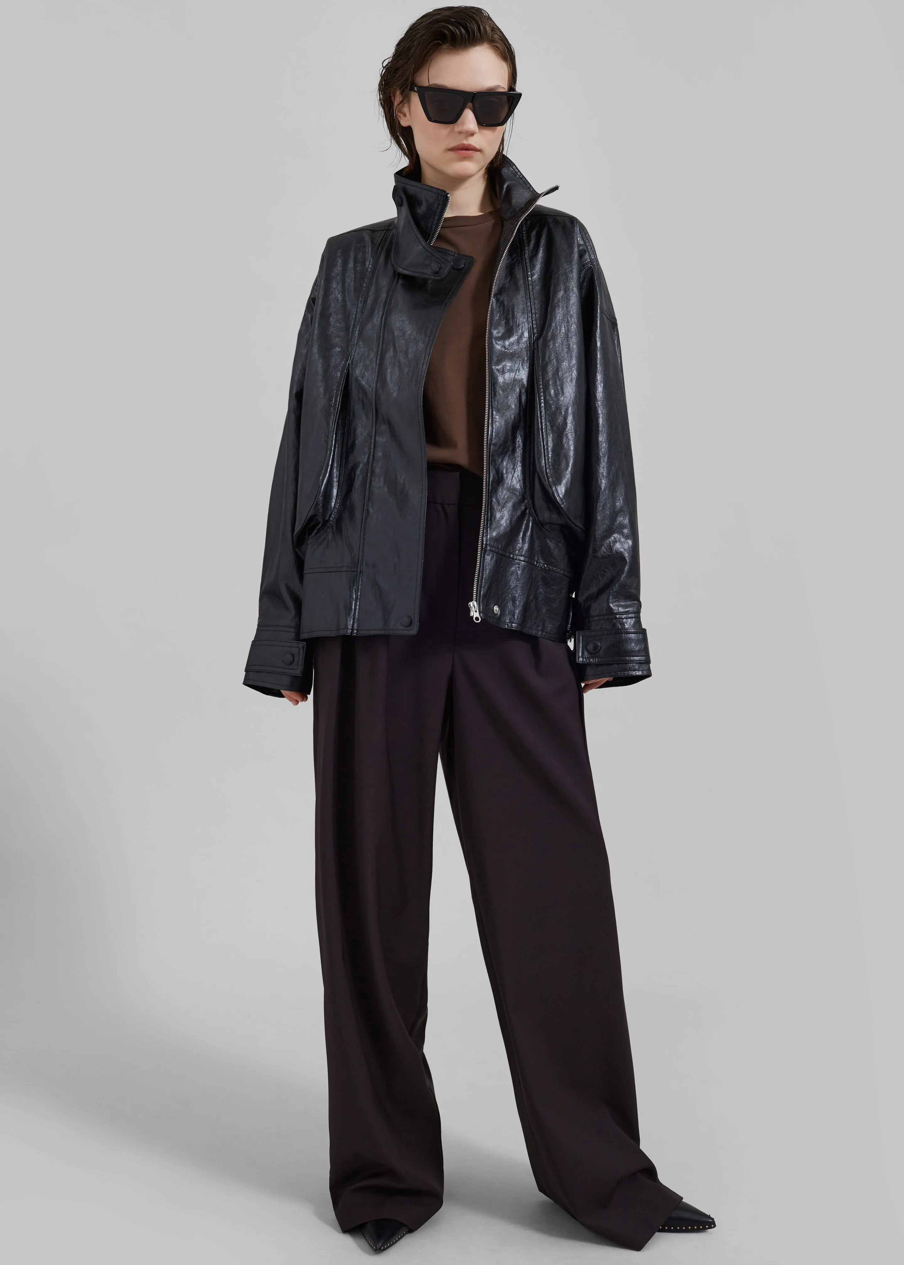 [LOW CLASSIC] / ☆ 24SS LEATHER BLOUSON JACKET / BLACK Low Classic Grained Faux-Leather Jacket In Black - 64% Off