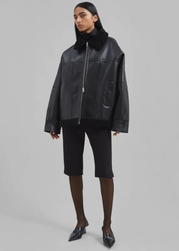 Ivanka Faux Leather Shearling Jacket - Black sold by Frankie Shop