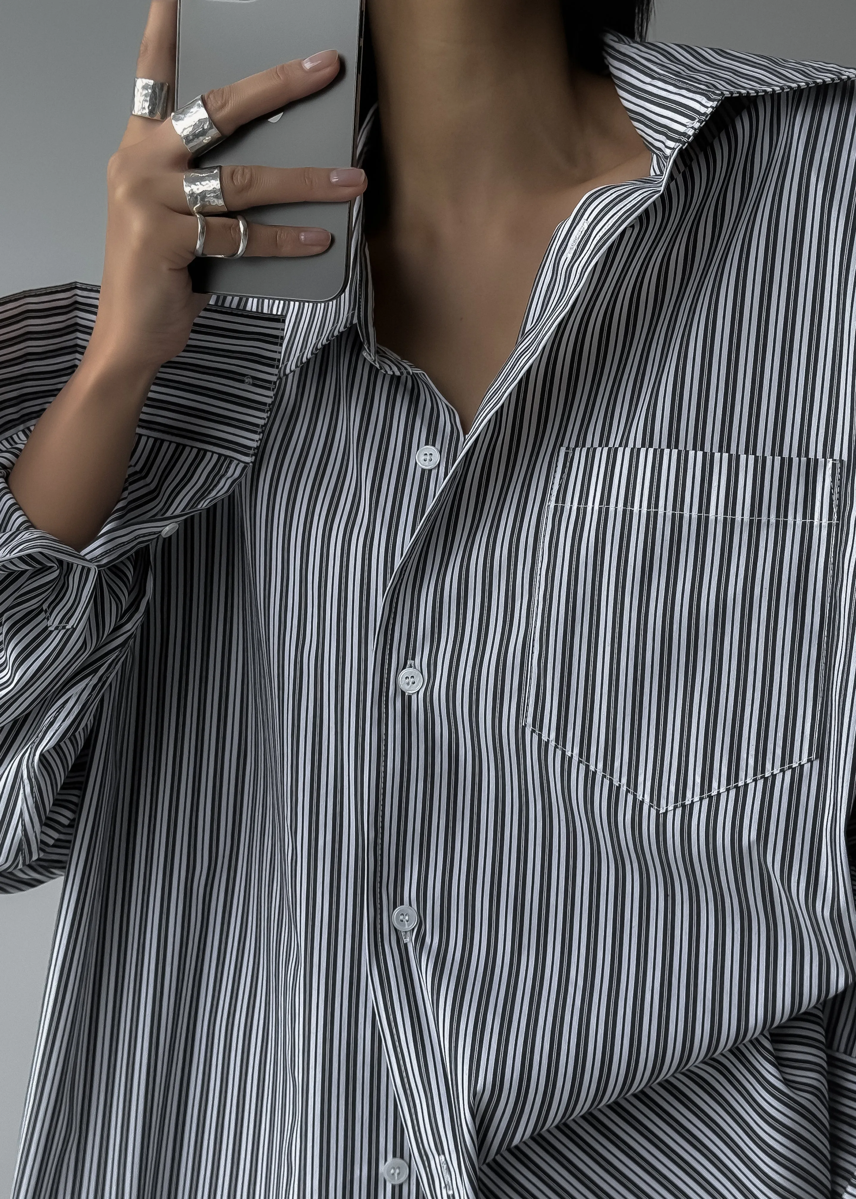 Cyrus Button Up Shirt - Black/White Stripe sold by Frankie Shop product image thumbnail 4