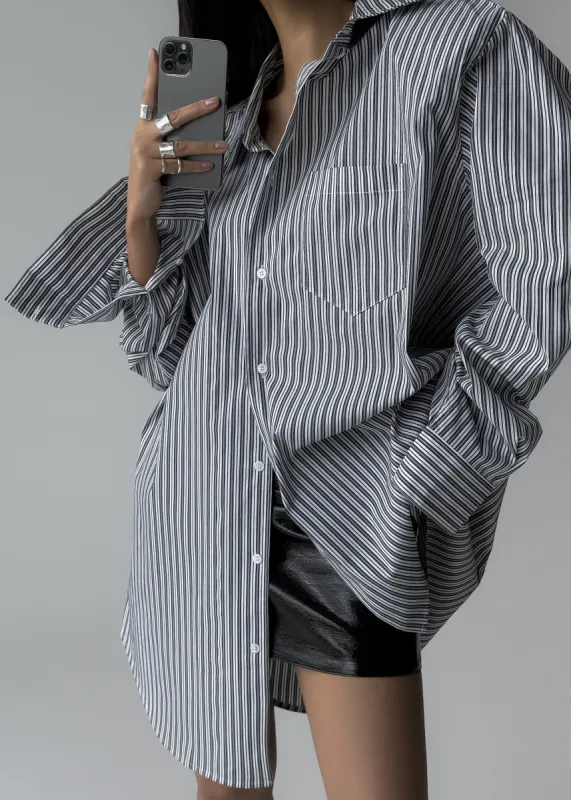 Cyrus Button Up Shirt - Black/White Stripe sold by Frankie Shop