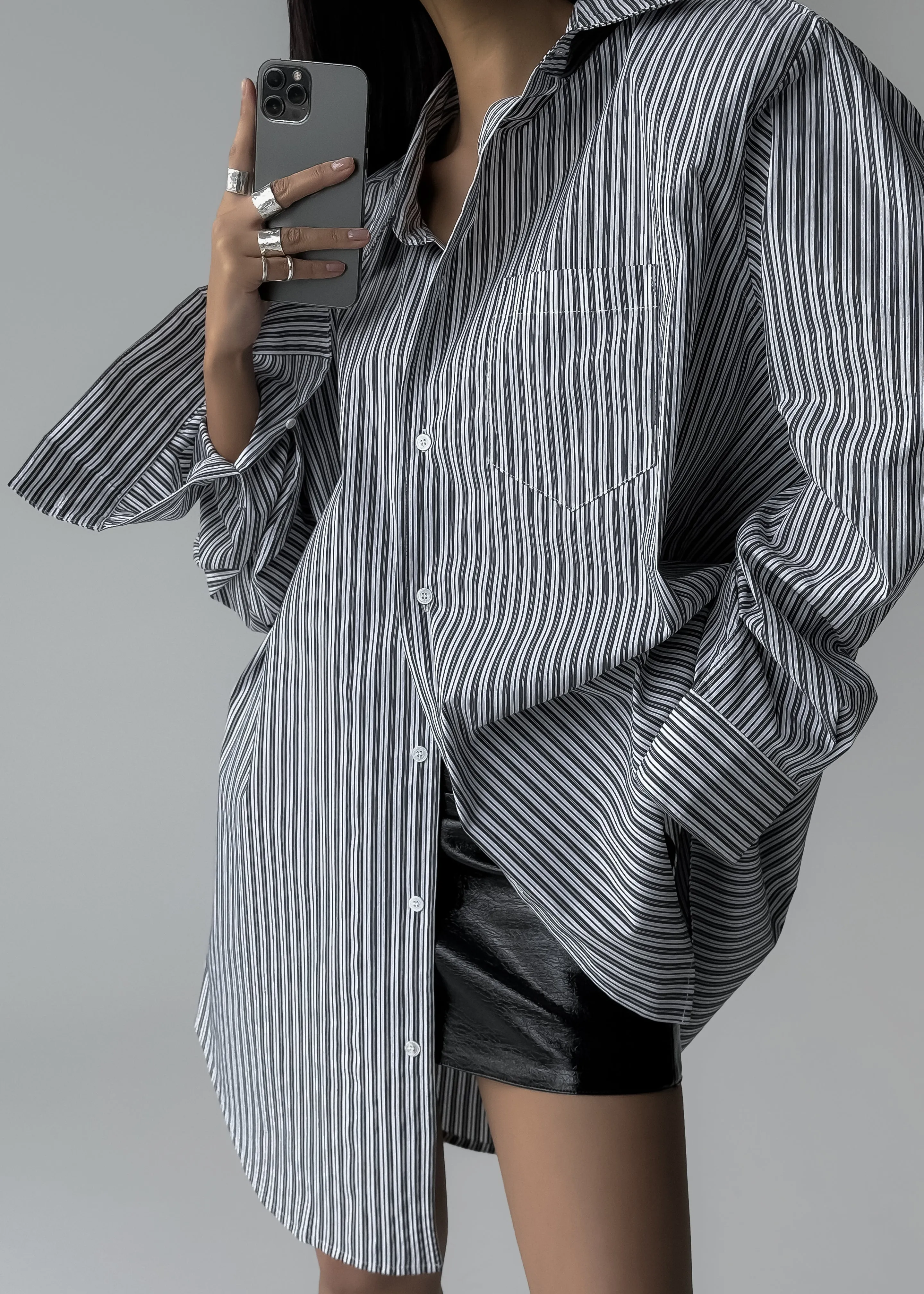 Cyrus Button Up Shirt - Black/White Stripe sold by Frankie Shop